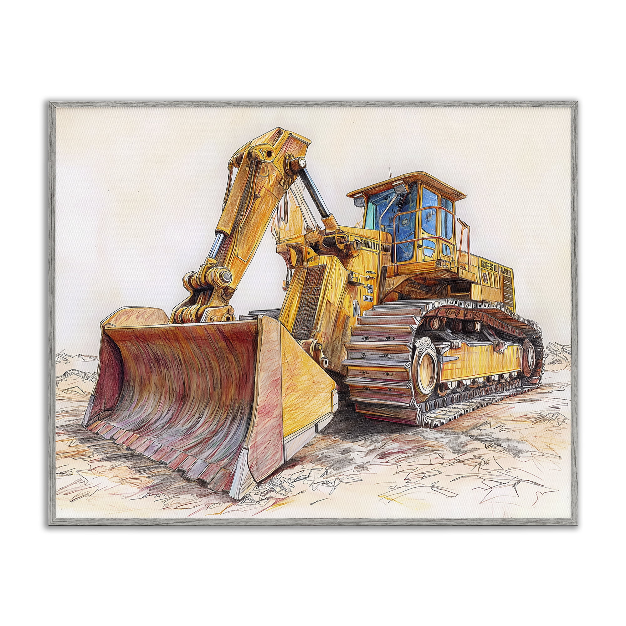 Stupell Industries Industrial Bulldozer Drawing Gray Framed Giclee Art, design by Steve Hunziker