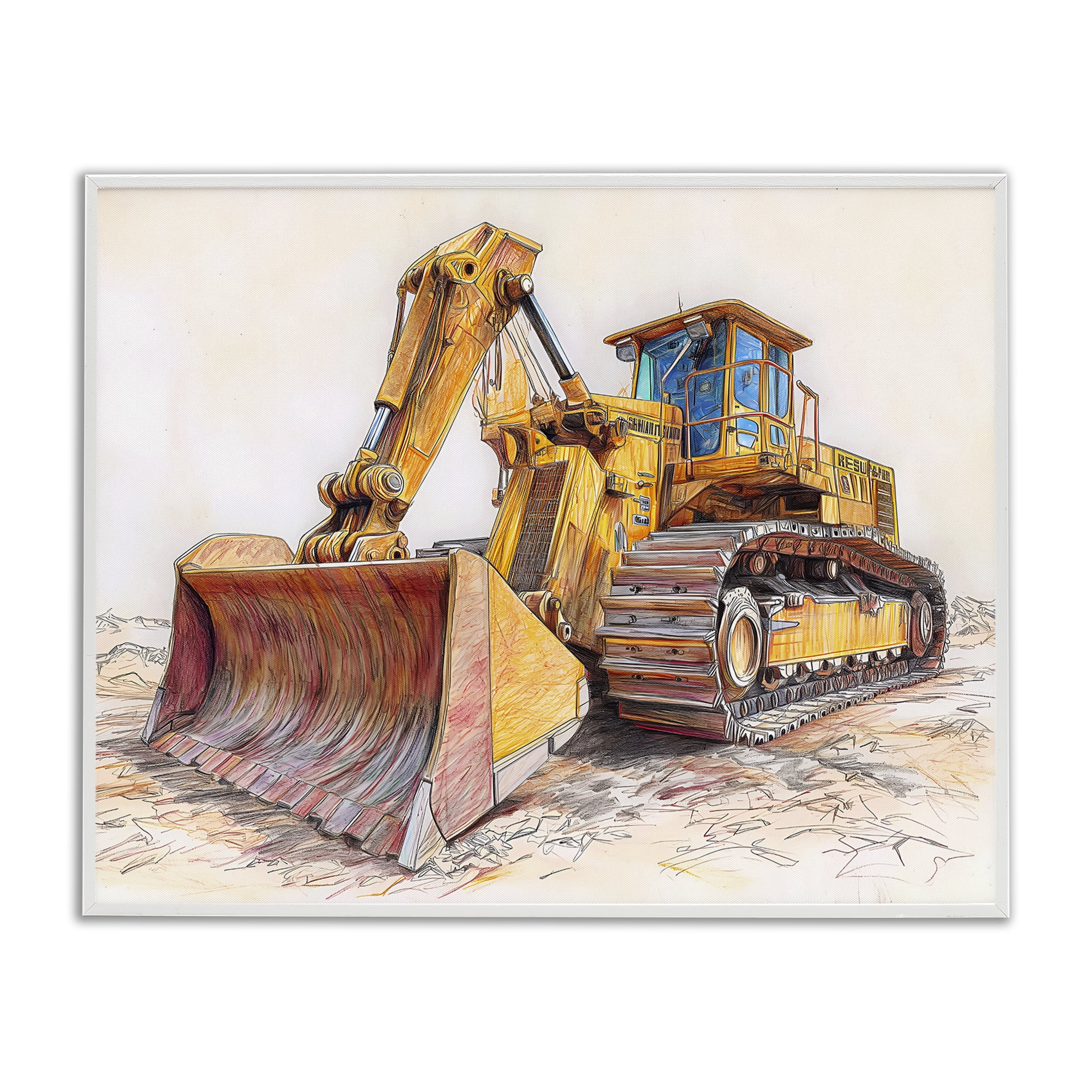 Stupell Industries Industrial Bulldozer Drawing White Framed Giclee Art, design by Steve Hunziker