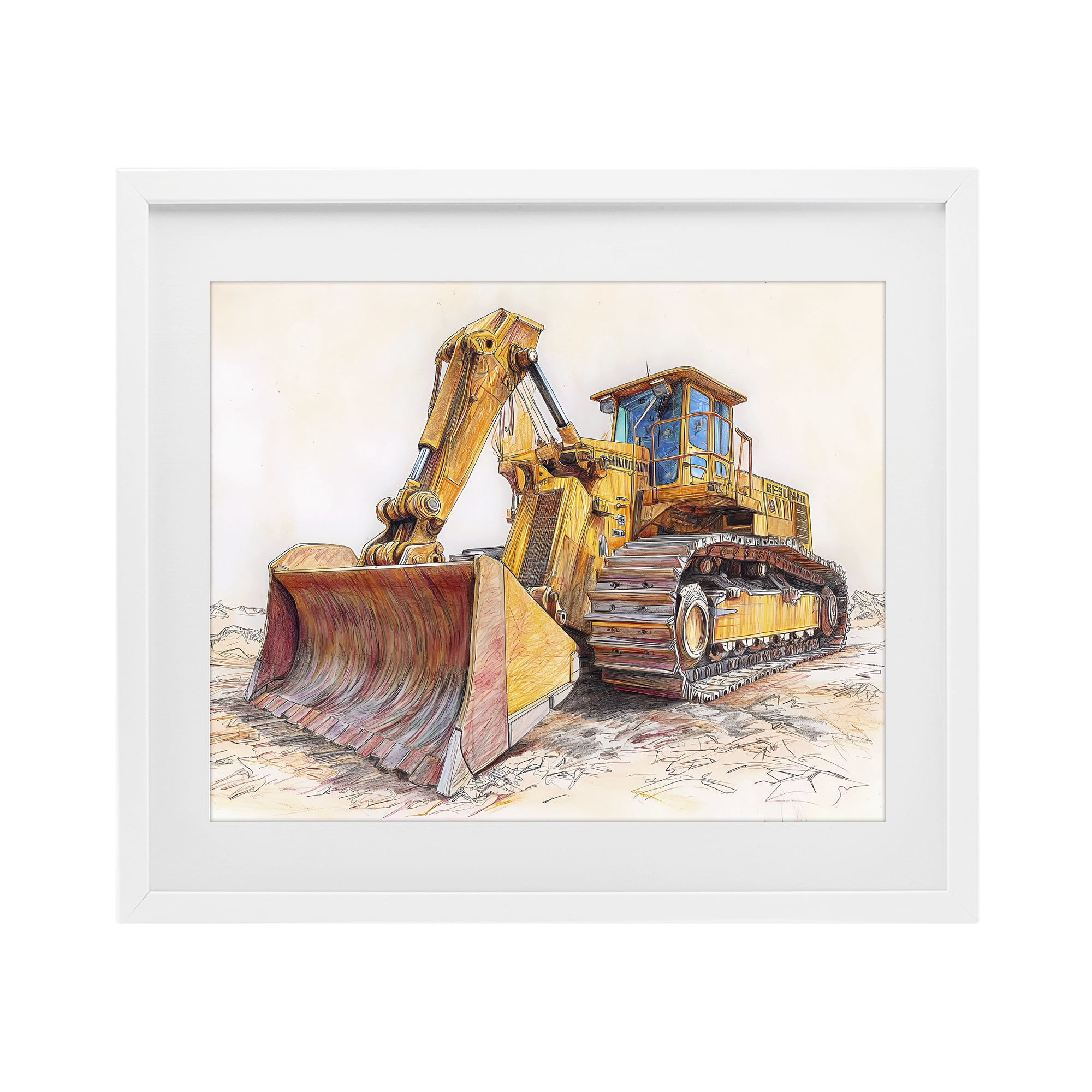 Stupell Industries Industrial Bulldozer Drawing White Framed Print Under Glass, design by Steve Hunziker