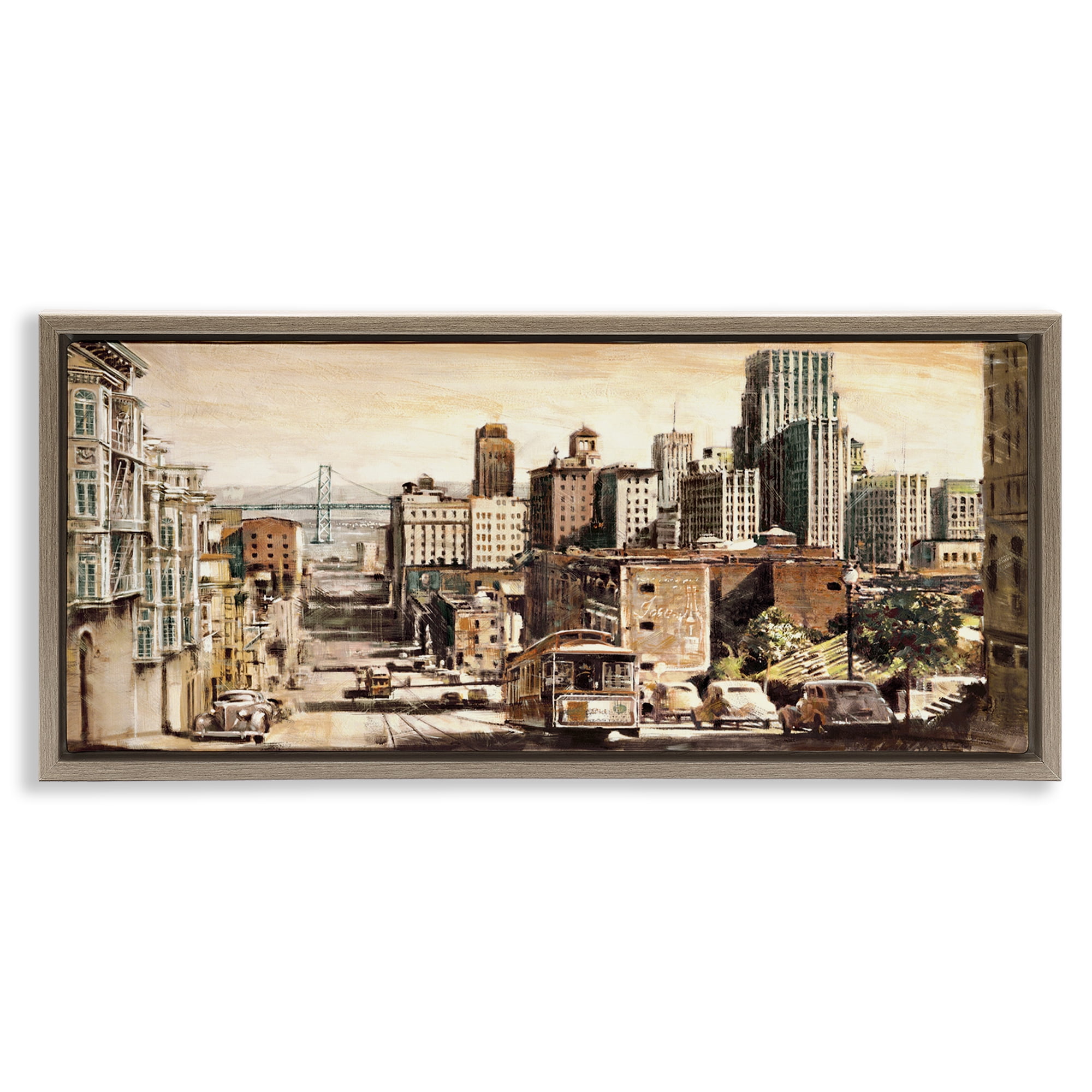 Stupell Industries Industrial City Scene Scenery Painting Brown Floater Framed Art Print Wall Art, 25 x 11