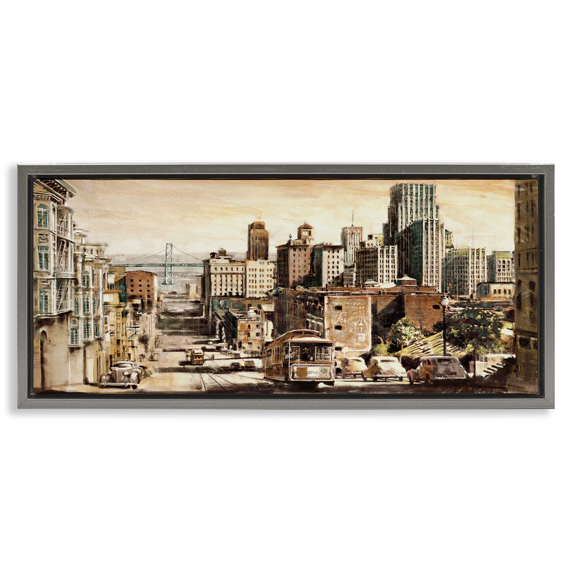 Stupell Industries Industrial City Scene Scenery Painting Gray Floater Framed Art Print Wall Art, 25 x 11