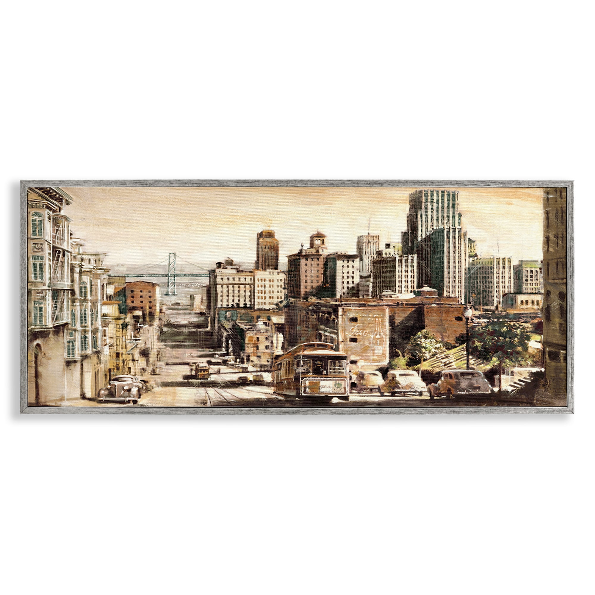 Stupell Industries Industrial City Scene Scenery Painting Gray Framed Art Print Wall Art, 30 x 13