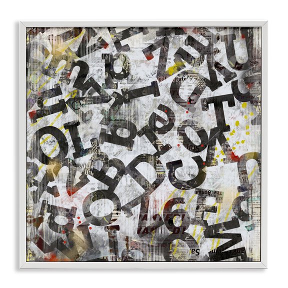 Stupell Industries Industrial Collaged Typography Letters White Framed Giclee Art, 17 x 17, by Laura Gibson