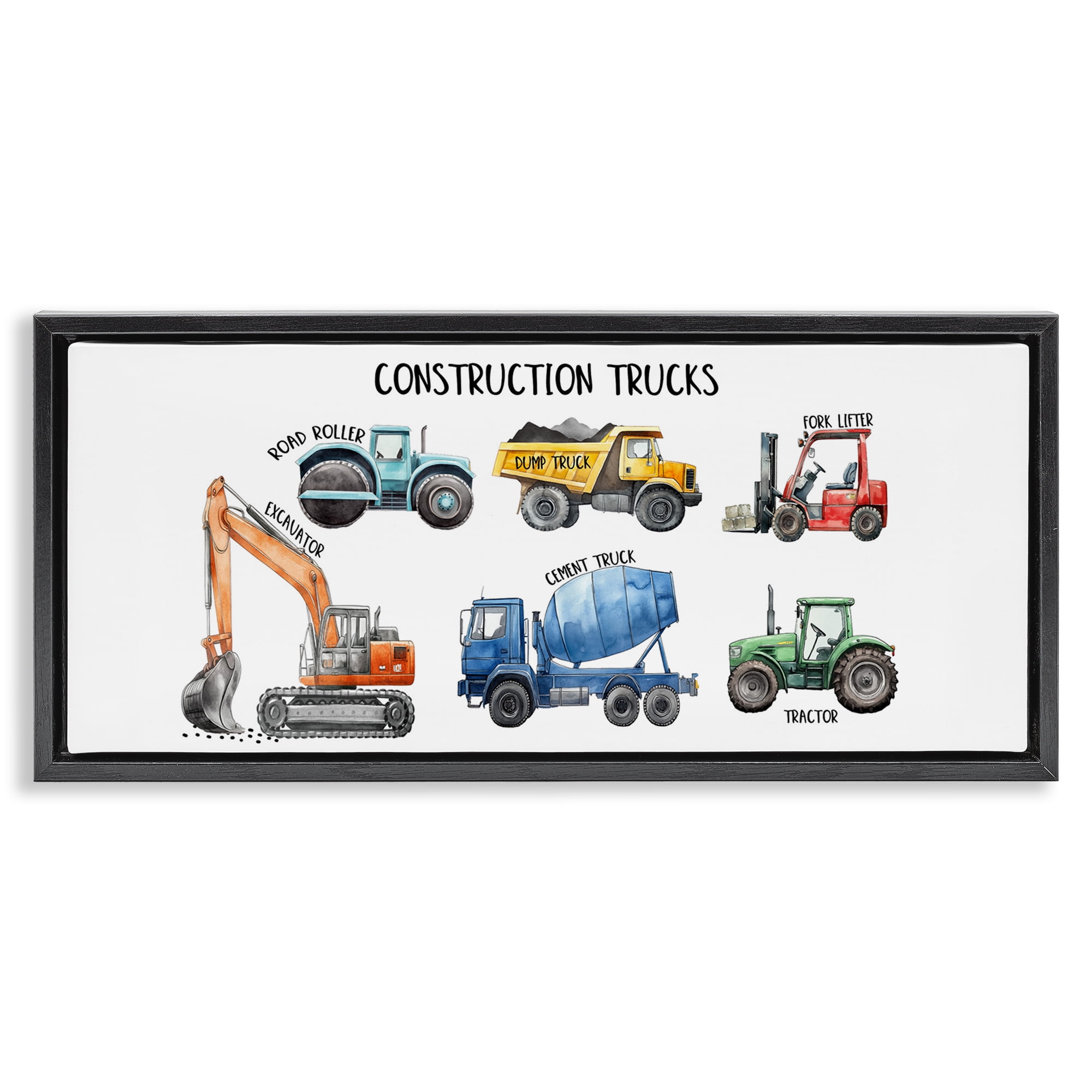 Stupell Industries Industrial Construction Trucks Black Framed Floater Canvas Wall Art, design by Christine Simpson Art