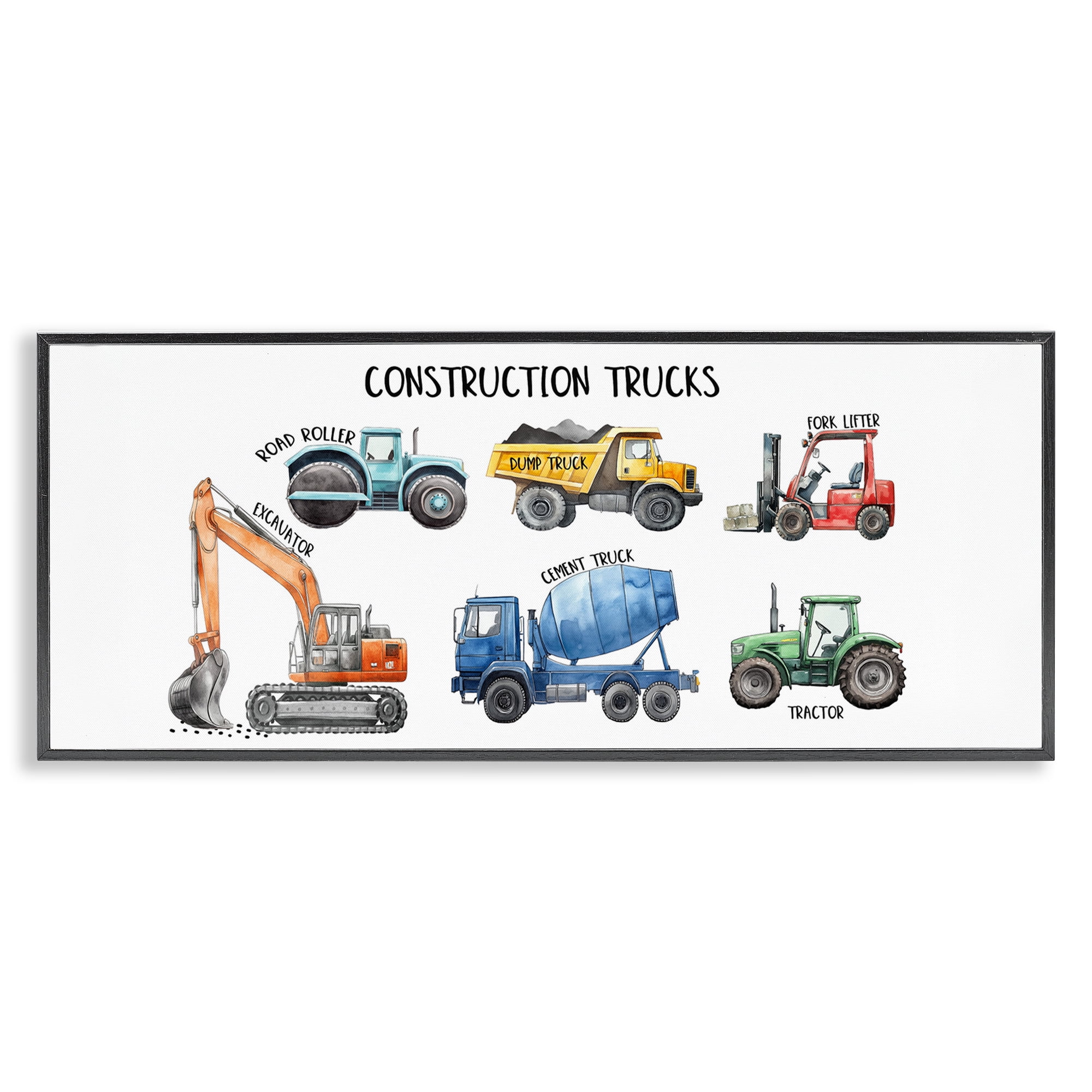 Stupell Industries Industrial Construction Trucks Black Framed Giclee Art, design by Christine Simpson Art