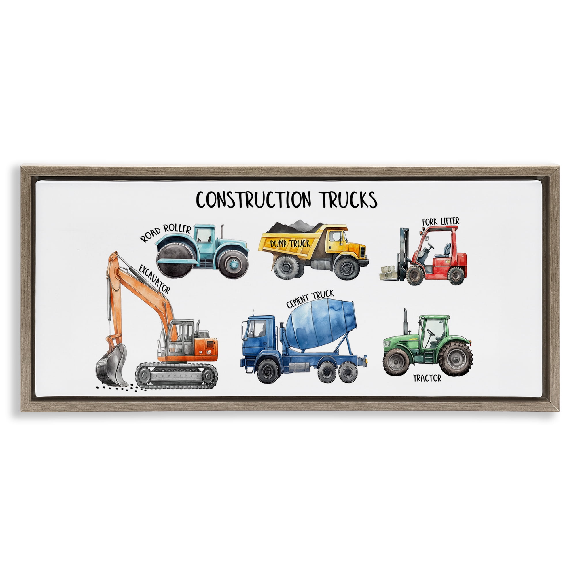 Stupell Industries Industrial Construction Trucks Brown Framed Floater Canvas Wall Art, design by Christine Simpson Art