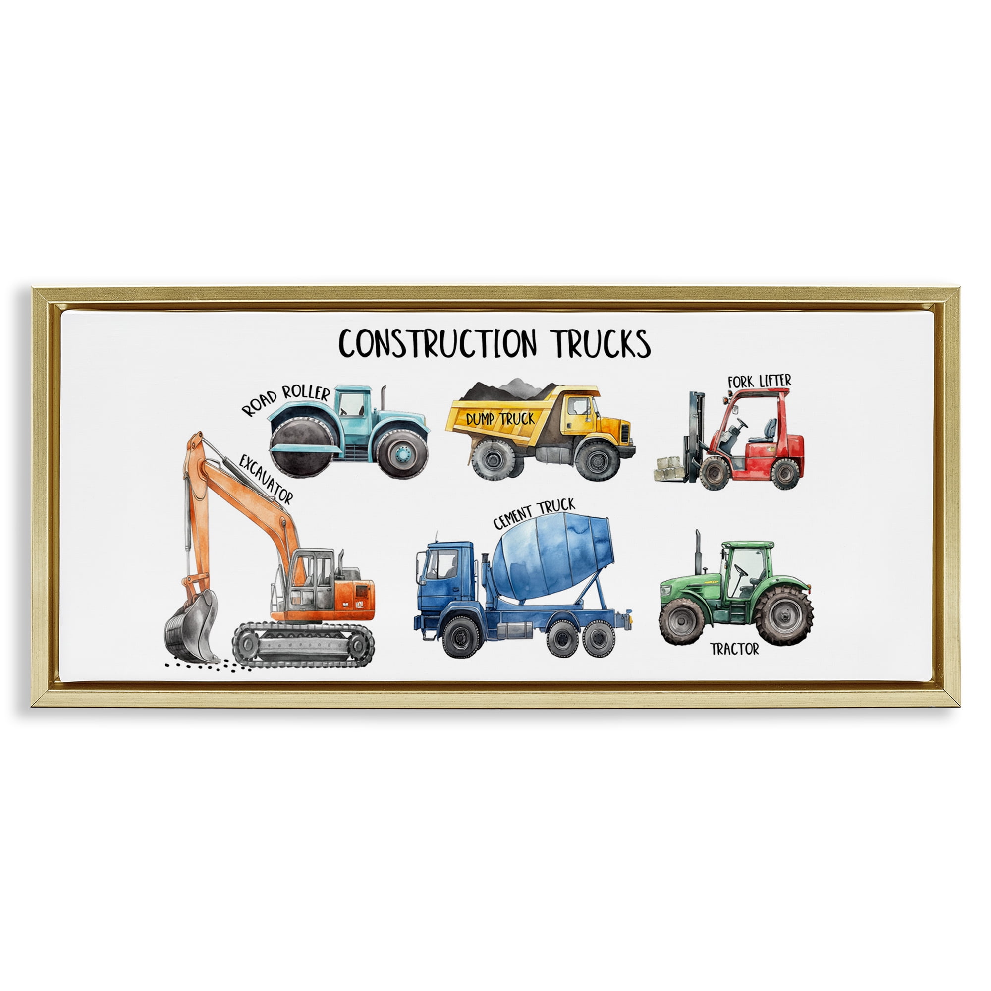 Stupell Industries Industrial Construction Trucks Gold Framed Floater Canvas Wall Art, design by Christine Simpson Art