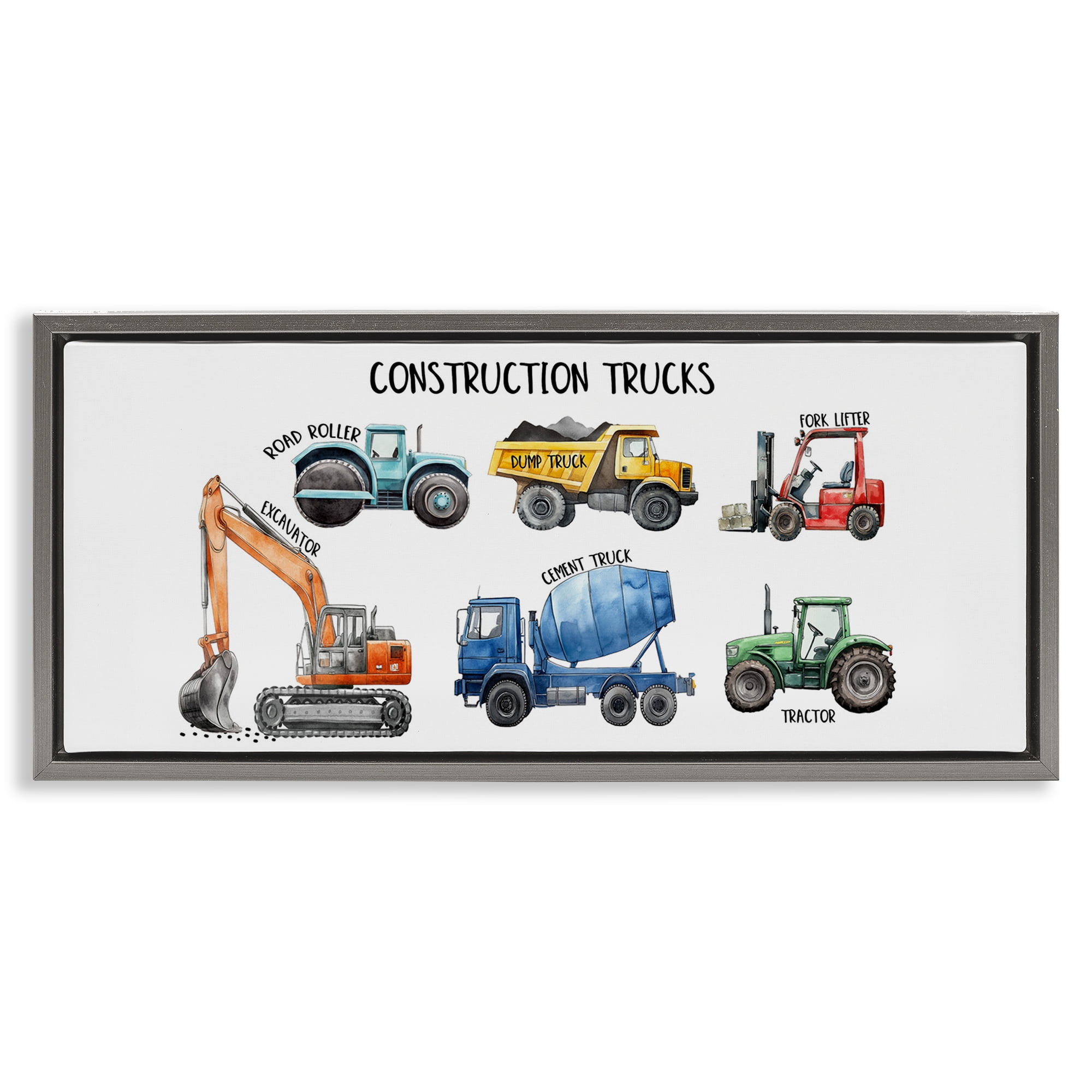 Stupell Industries Industrial Construction Trucks Gray Framed Floater Canvas Wall Art, design by Christine Simpson Art