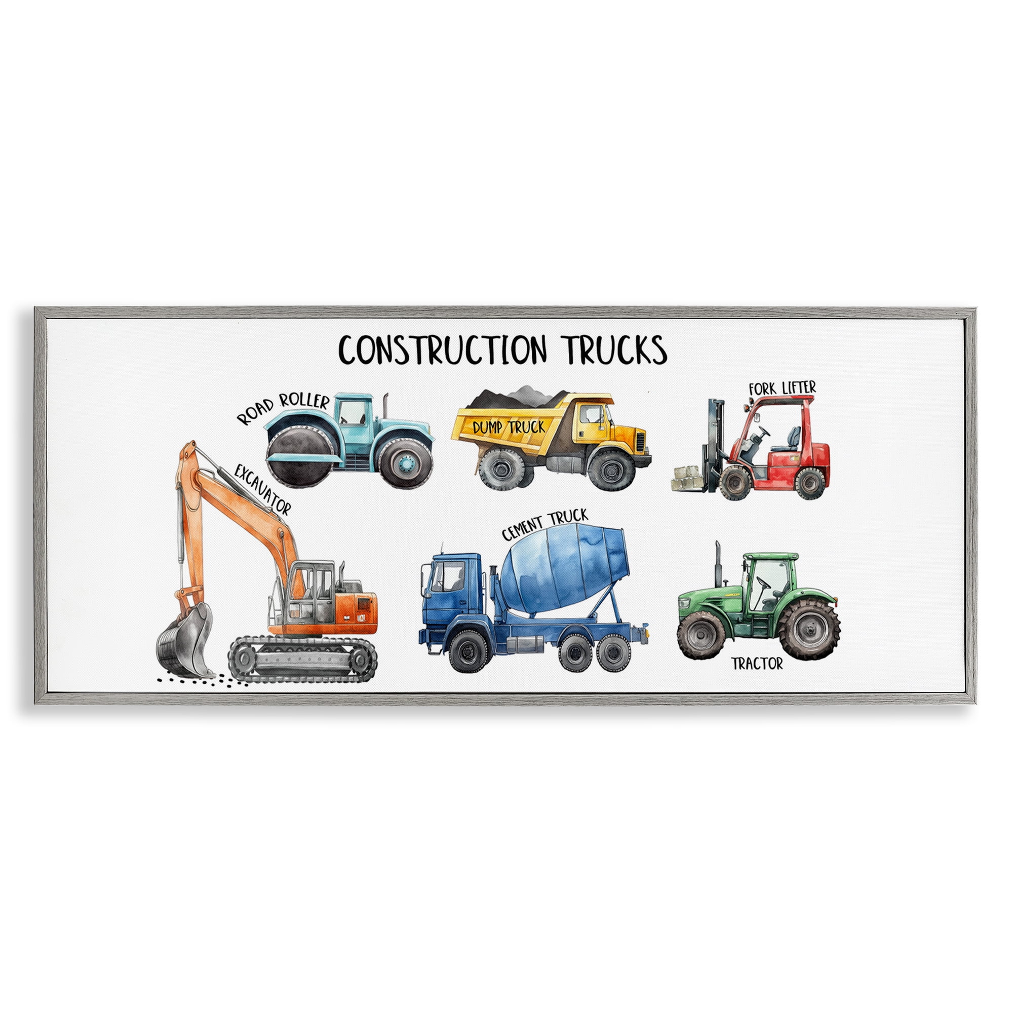 Stupell Industries Industrial Construction Trucks Gray Framed Giclee Art, design by Christine Simpson Art