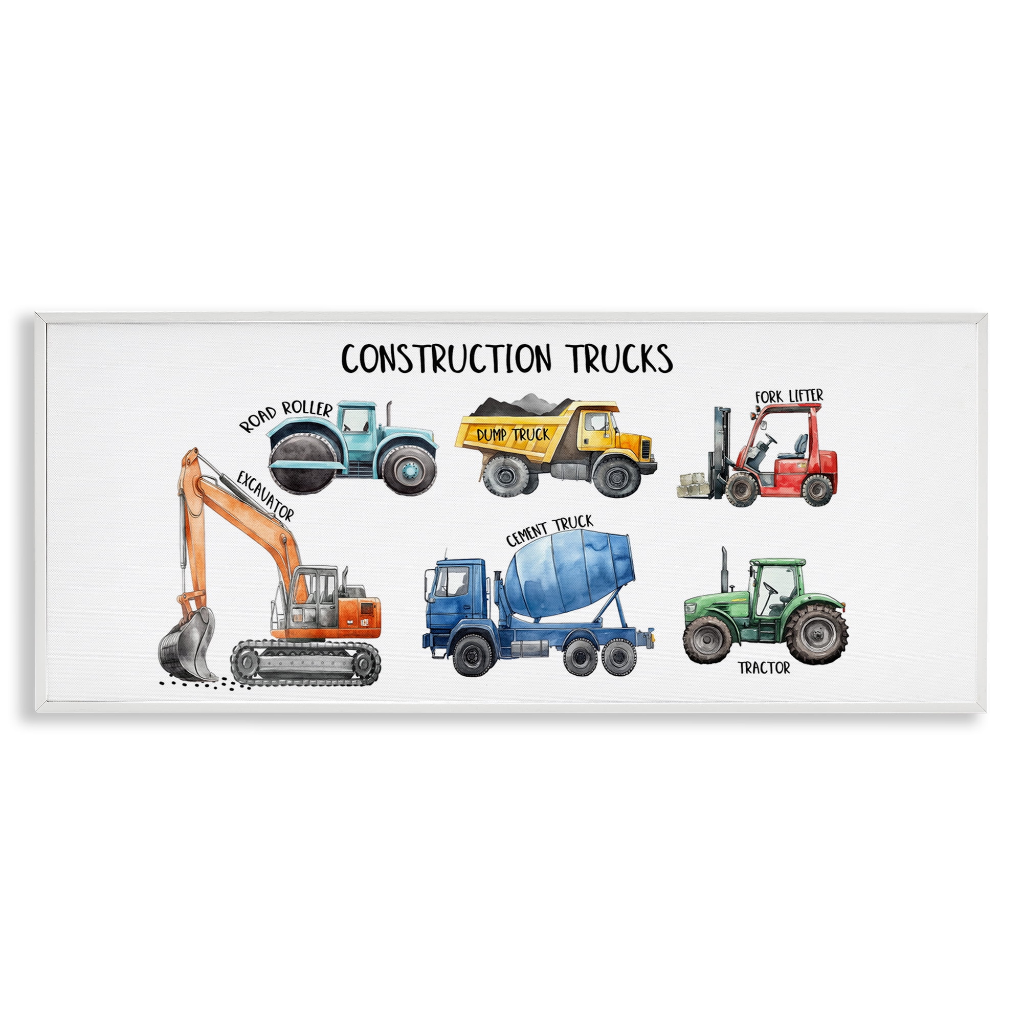 Stupell Industries Industrial Construction Trucks White Framed Giclee Art, design by Christine Simpson Art