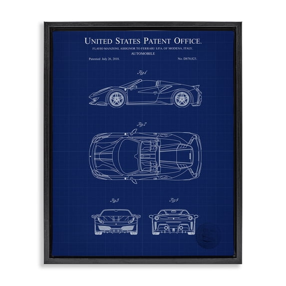 Stupell Industries Industrial Detailed Automobile Blueprint Black Floating Frame Canvas Art, 17 x 21, by Karl Hronek