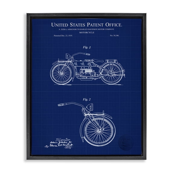 Stupell Industries Industrial Detailed Motorcycle Blueprint Black Floating Frame Canvas Art, 25 x 31, by Karl Hronek