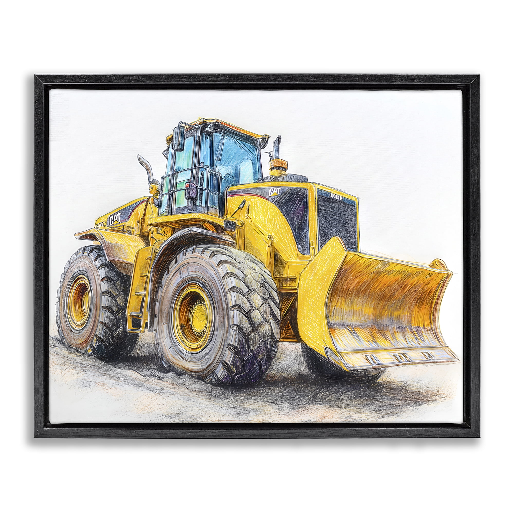 Stupell Industries Industrial Excavator Drawing Black Framed Floater Canvas Wall Art, design by Steve Hunziker