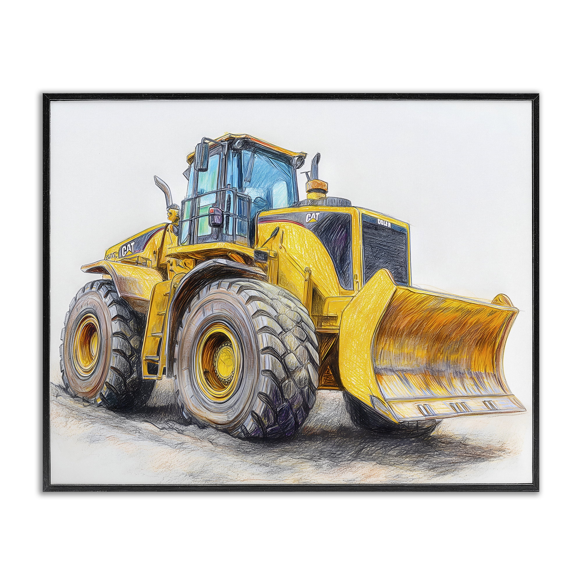 Stupell Industries Industrial Excavator Drawing Black Framed Giclee Art, design by Steve Hunziker