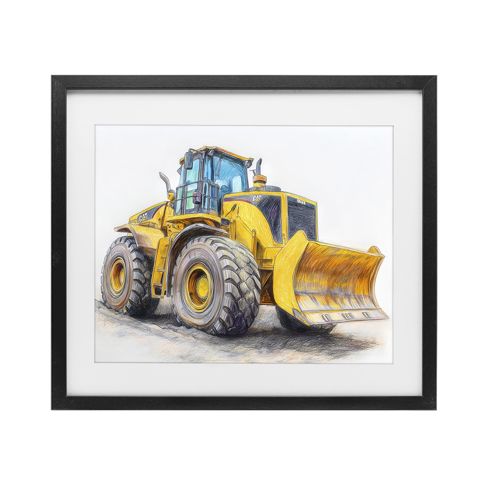 Stupell Industries Industrial Excavator Drawing Black Framed Print Under Glass, design by Steve Hunziker