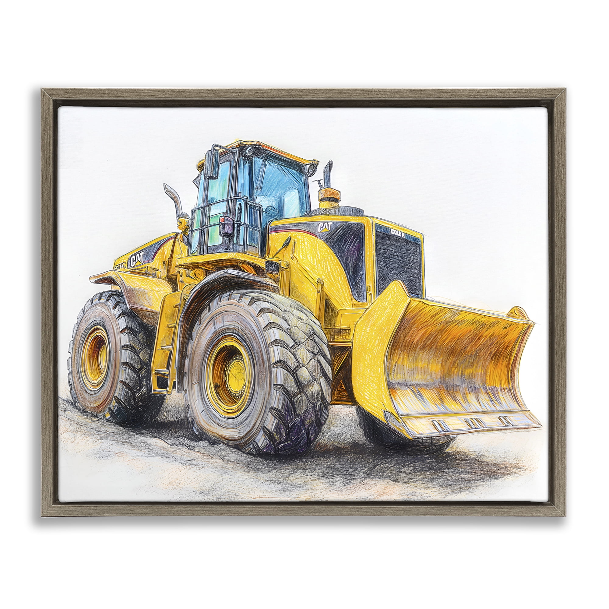 Stupell Industries Industrial Excavator Drawing Brown Framed Floater Canvas Wall Art, design by Steve Hunziker