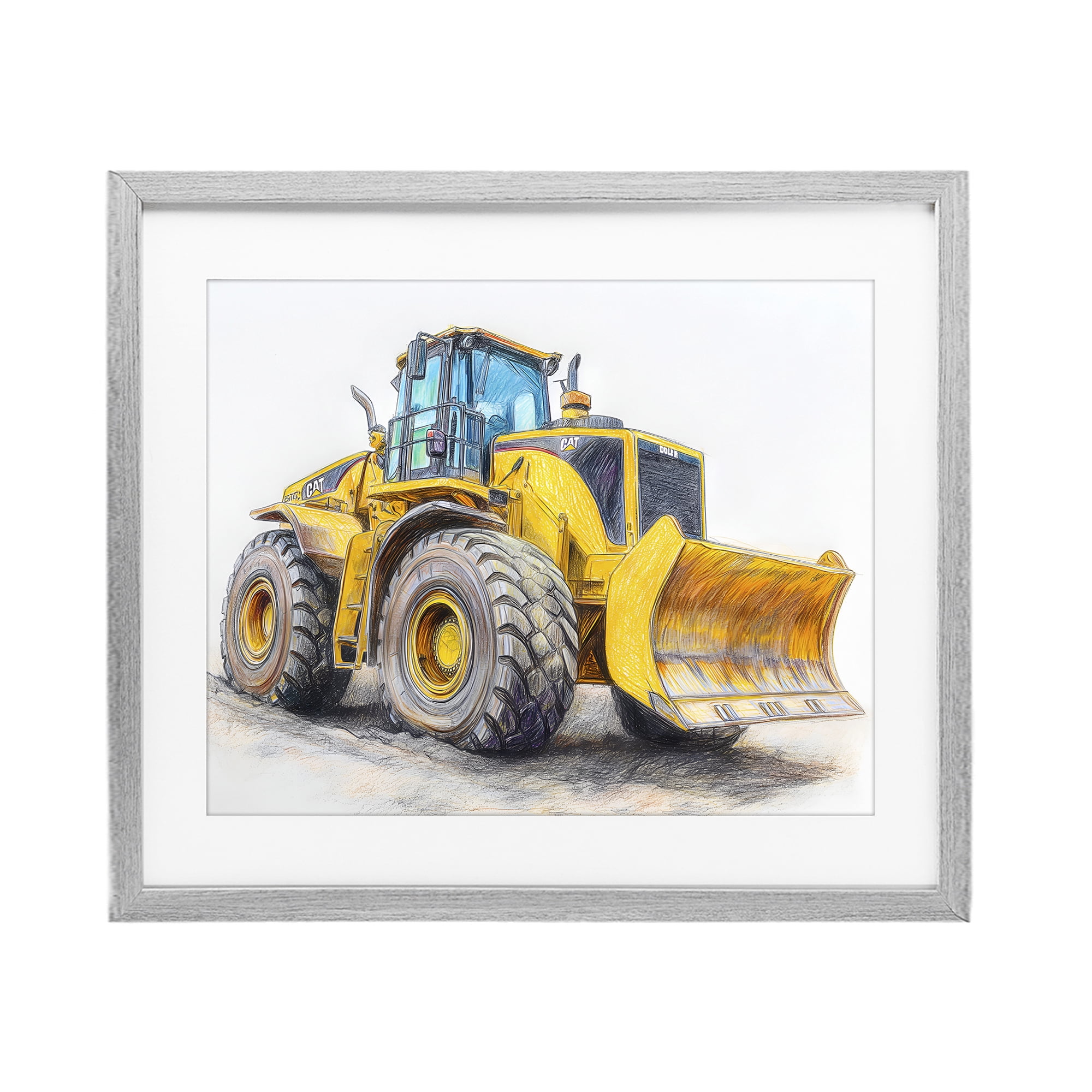 Stupell Industries Industrial Excavator Drawing Gray Framed Print Under Glass, design by Steve Hunziker