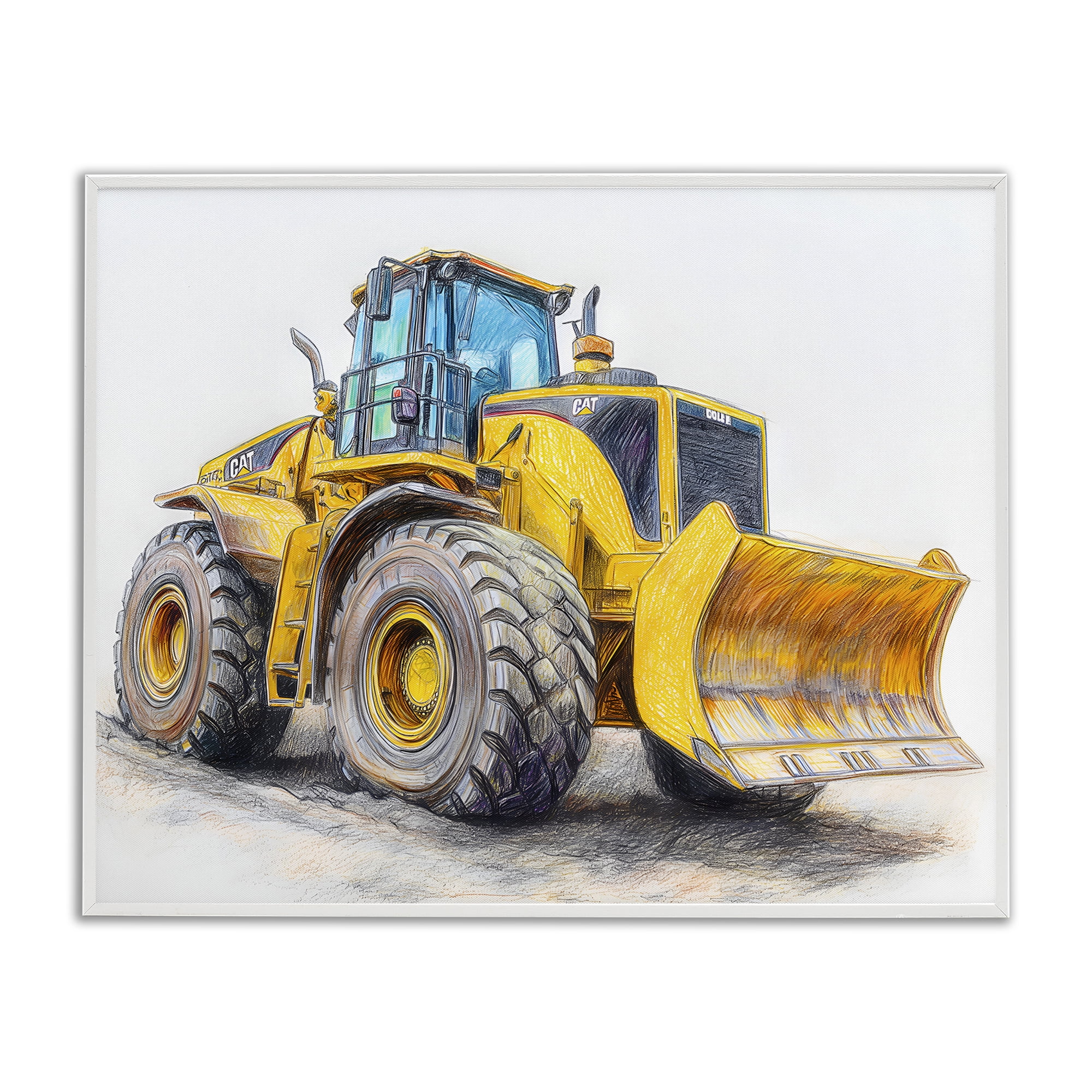 Stupell Industries Industrial Excavator Drawing White Framed Giclee Art, design by Steve Hunziker