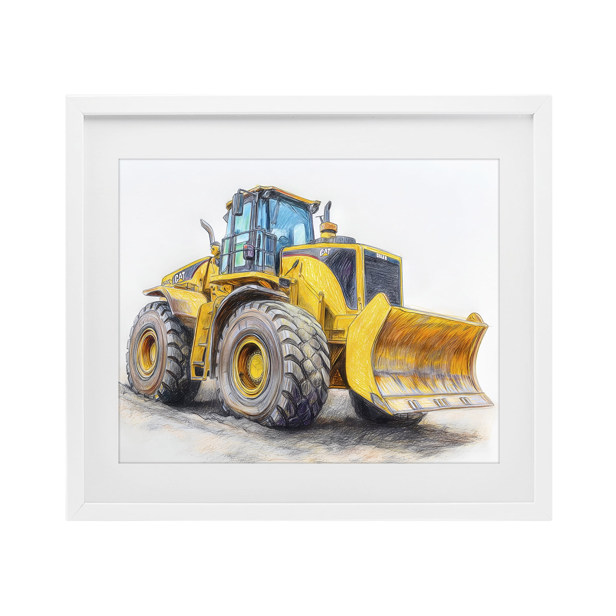Stupell Industries Industrial Excavator Drawing White Framed Print Under Glass, design by Steve Hunziker