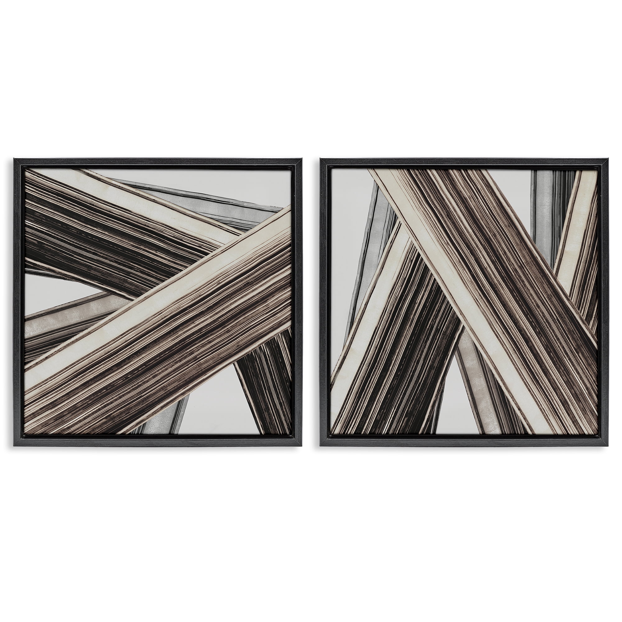 Stupell Industries Industrial Linear Crisscross Abstract Painting Black Floater Framed Canvas Art Print Wall Art, 25 x 25, Set of 2