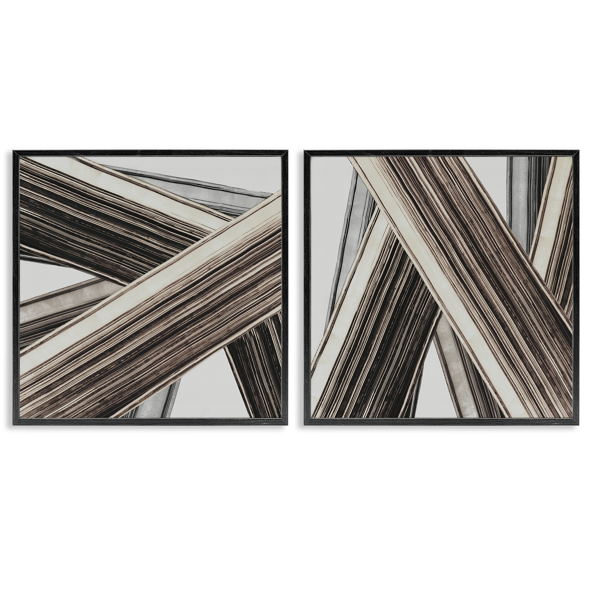 Stupell Industries Industrial Linear Crisscross Abstract Painting Black Framed Art Print Wall Art, 12 x 12, Set of 2