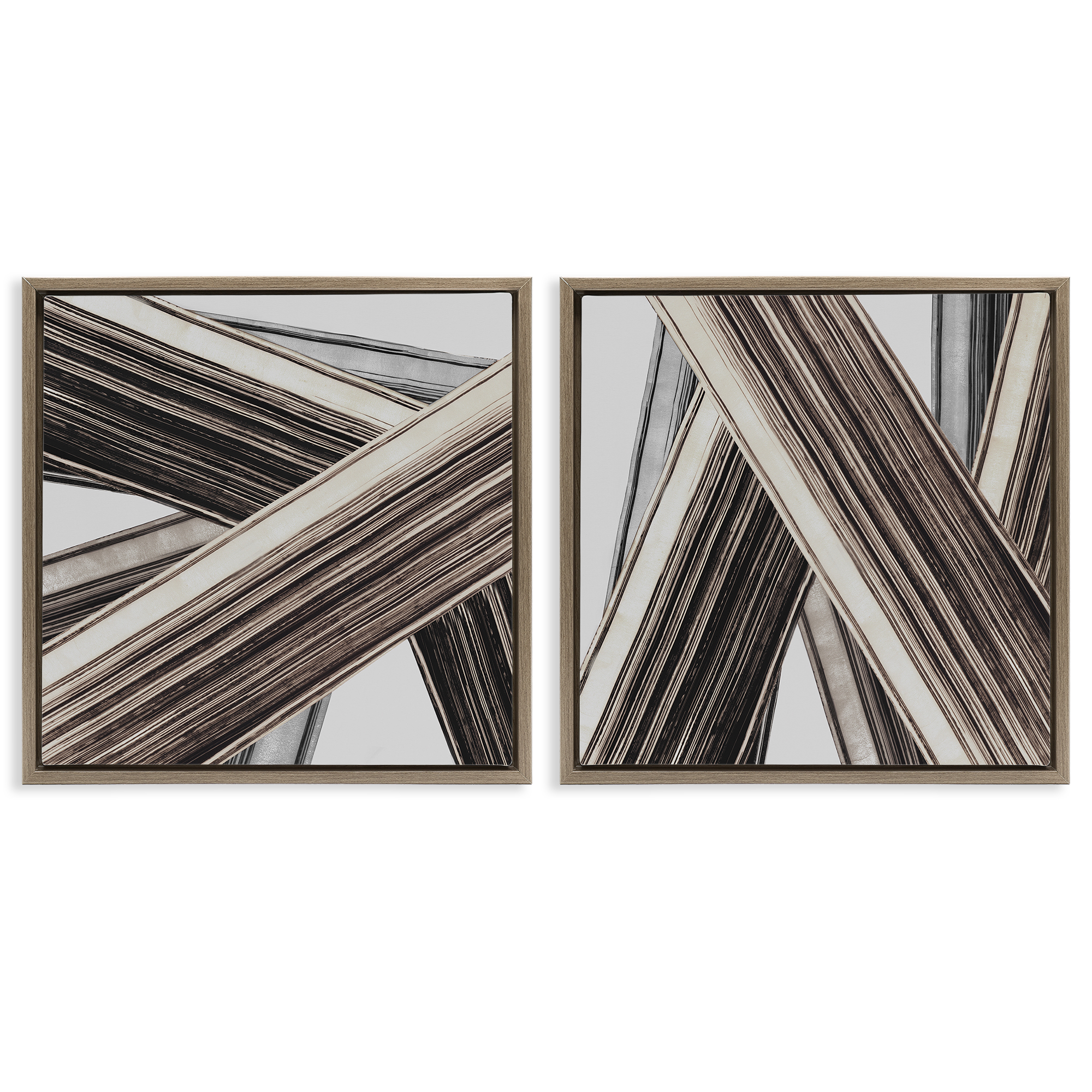 Stupell Industries Industrial Linear Crisscross Abstract Painting Brown Floater Framed Canvas Art Print Wall Art, 25 x 25, Set of 2