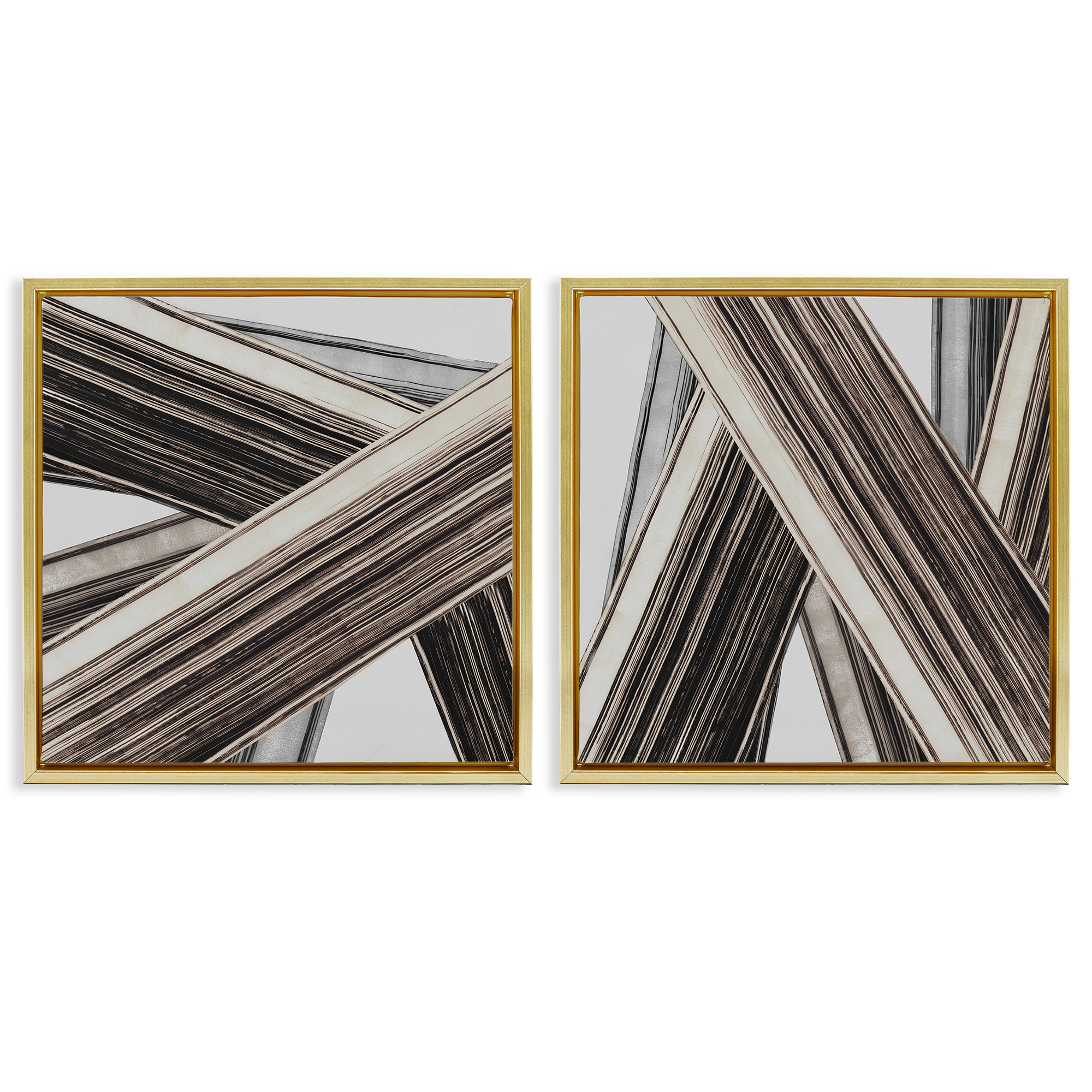 Stupell Industries Industrial Linear Crisscross Abstract Painting Gold Floater Framed Canvas Art Print Wall Art, 18 x 18, Set of 2