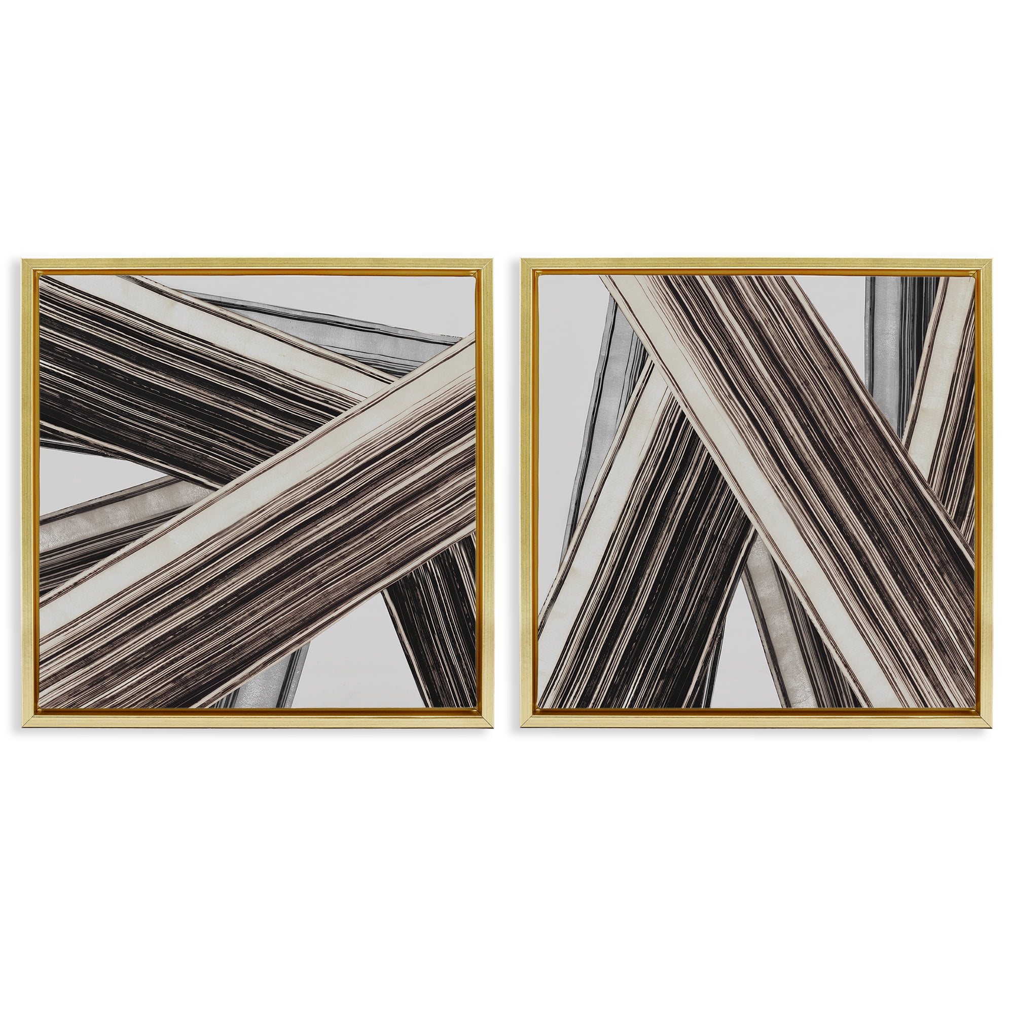 Stupell Industries Industrial Linear Crisscross Abstract Painting Gold Floater Framed Canvas Art Print Wall Art, 25 x 25, Set of 2