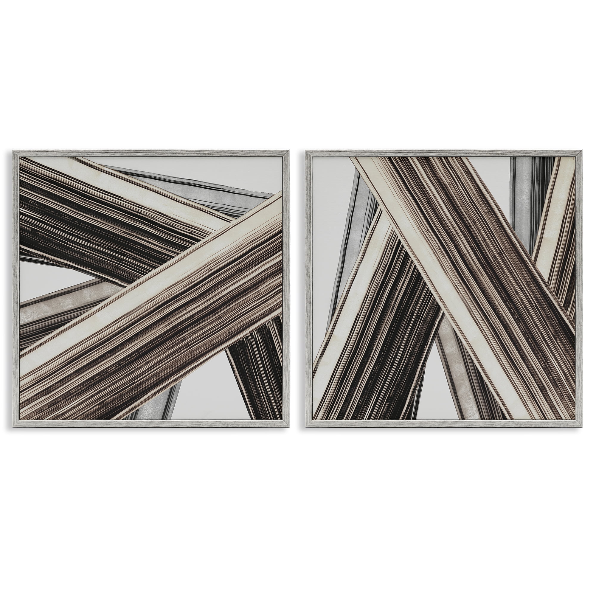 Stupell Industries Industrial Linear Crisscross Abstract Painting Gray Framed Art Print Wall Art, 24 x 24, Set of 2