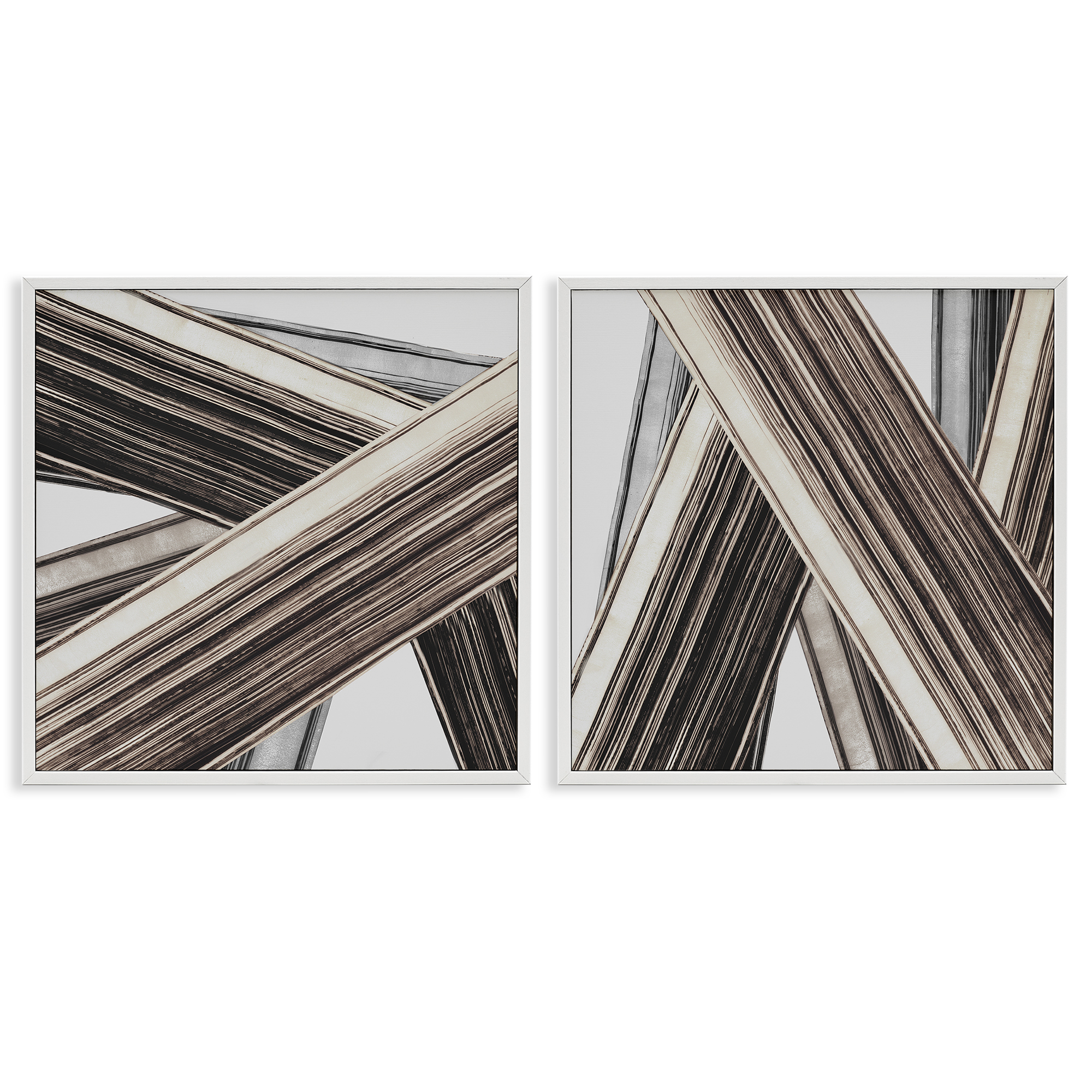 Stupell Industries Industrial Linear Crisscross Abstract Painting White Framed Art Print Wall Art, 12 x 12, Set of 2