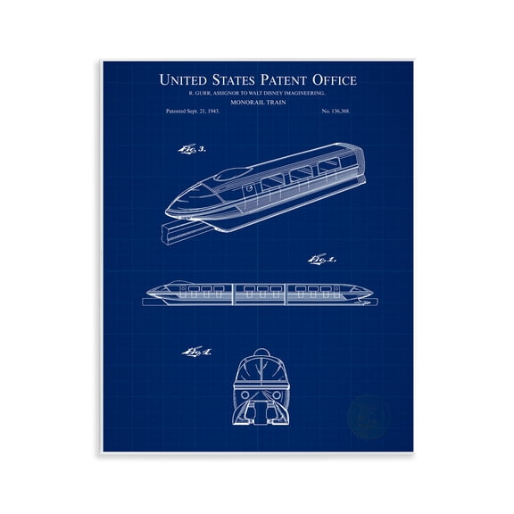 Stupell Industries Industrial Monorail Train Blueprint Wall Plaque Art, 11 x 14, by Karl Hronek