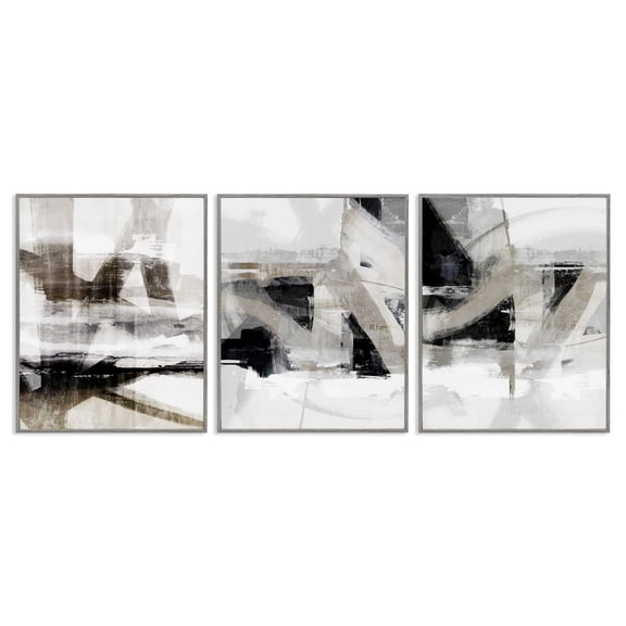 Stupell Industries Industrial Streaked Composition Abstract Painting Gray Framed Art Print Wall Art, 16 x 20, Set of 3