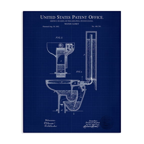 Stupell Industries Industrial Water Closet Blueprint Canvas Art, 16 x 20, by Karl Hronek