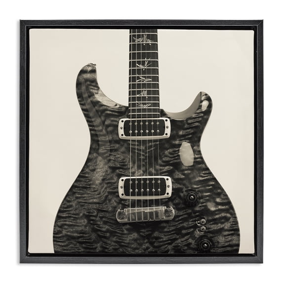 Stupell Industries Industrial Wave Patterned Guitar Black Floating Frame Canvas Art, 18 x 18, by Deborah Revell