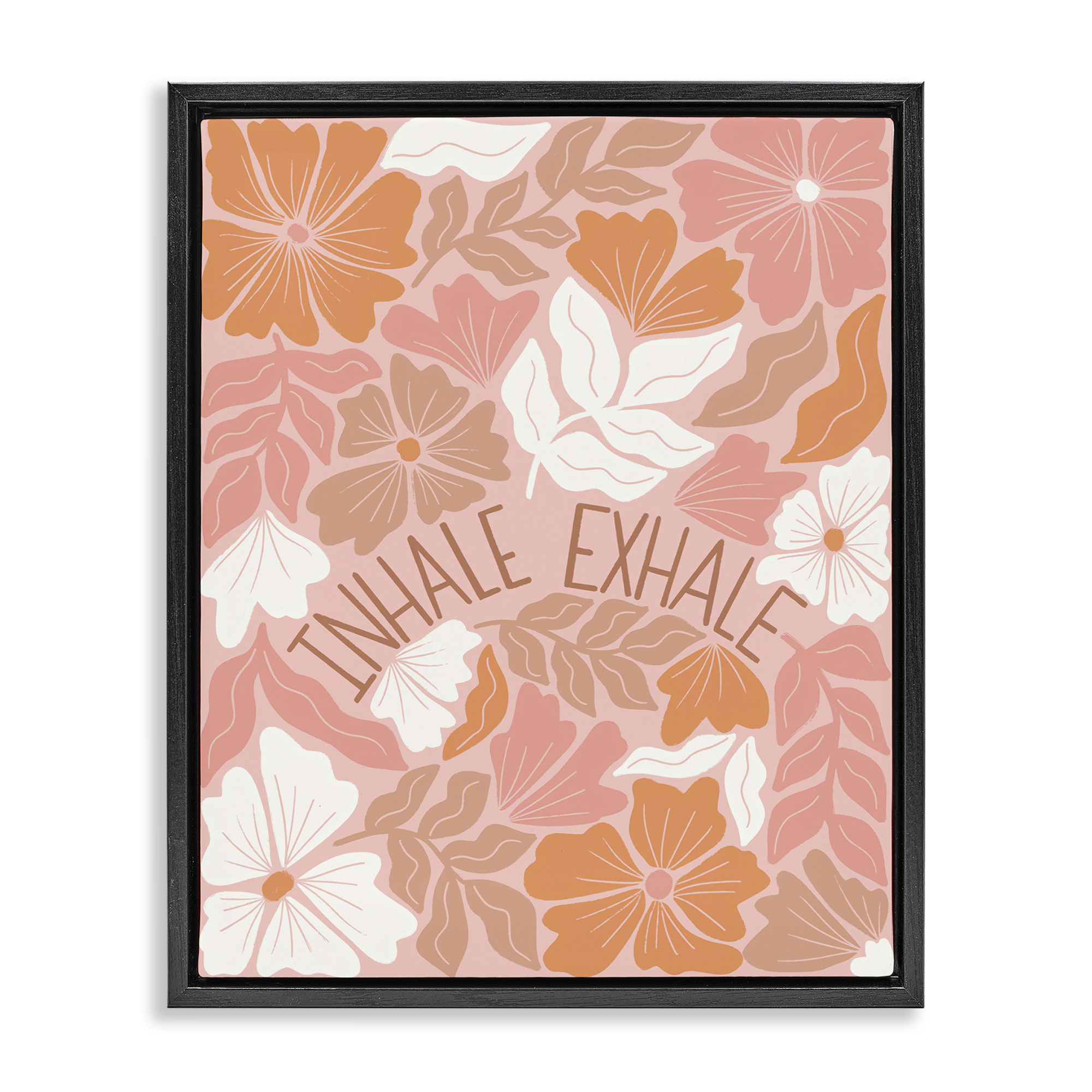 Stupell Industries Inhale Exhale Florals Plants & Flowers Painting Black Floater Framed Canvas Art Print Wall Art, 25 x 31