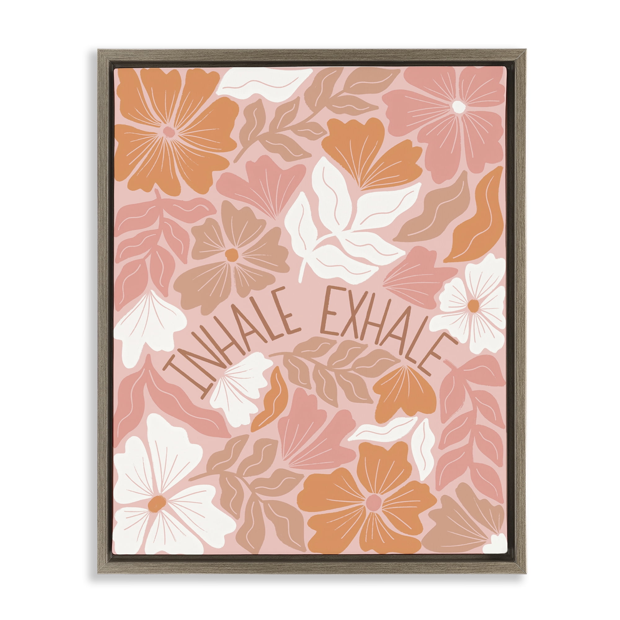 Stupell Industries Inhale Exhale Florals Plants & Flowers Painting Brown Floater Framed Canvas Art Print Wall Art, 17 x 21