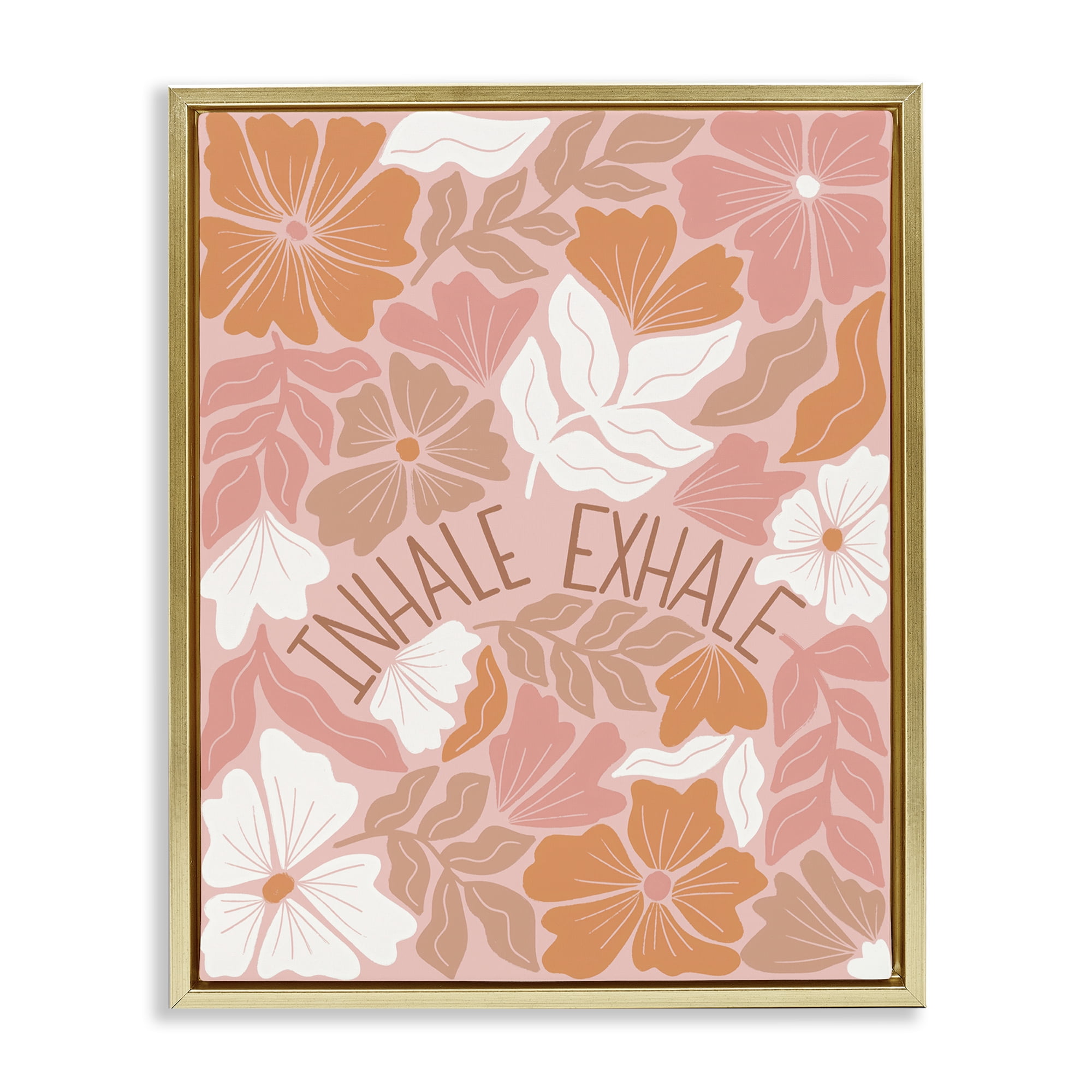 Stupell Industries Inhale Exhale Florals Plants & Flowers Painting Gold Floater Framed Canvas Art Print Wall Art, 17 x 21