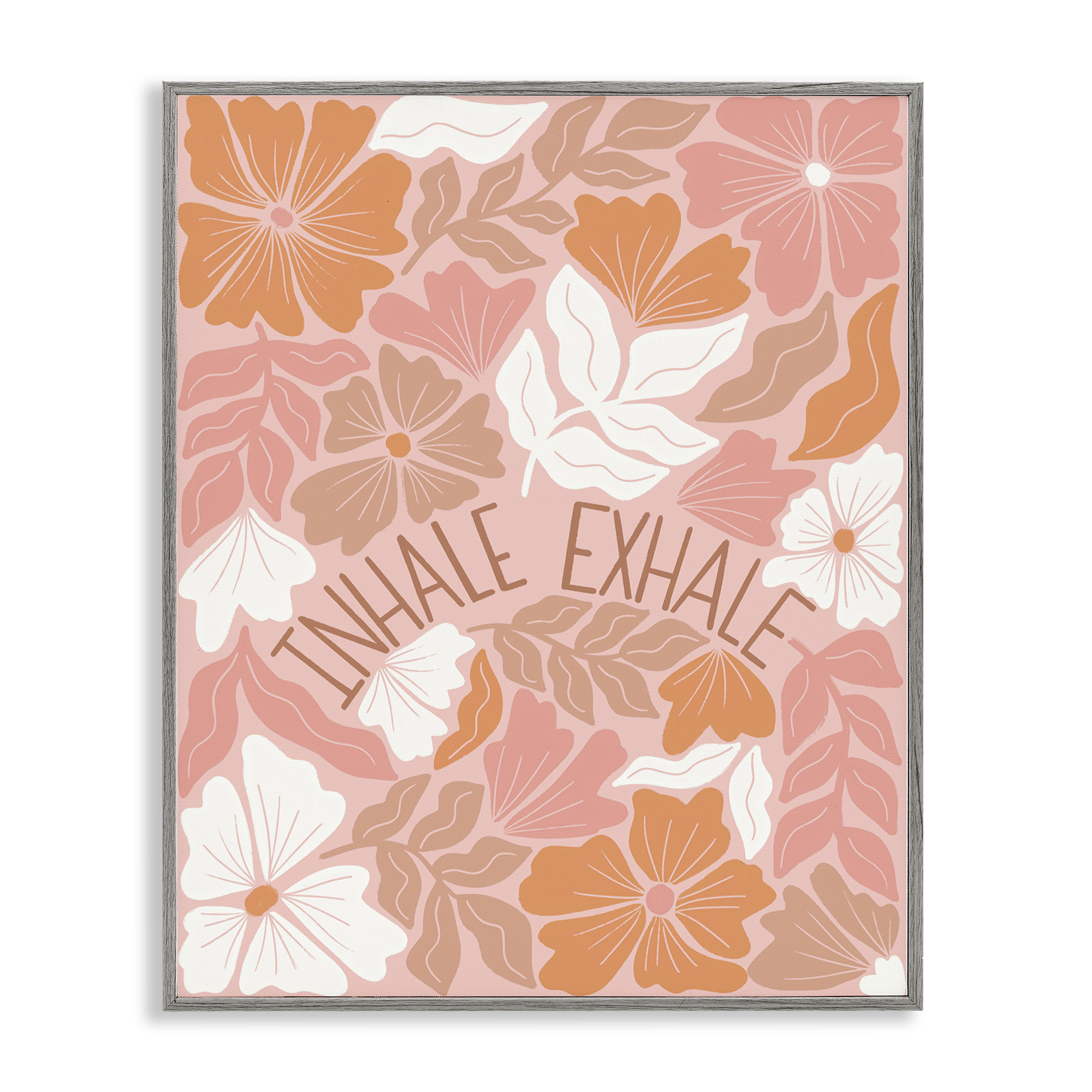 Stupell Industries Inhale Exhale Florals Plants & Flowers Painting Gray Framed Art Print Wall Art, 11 x 14
