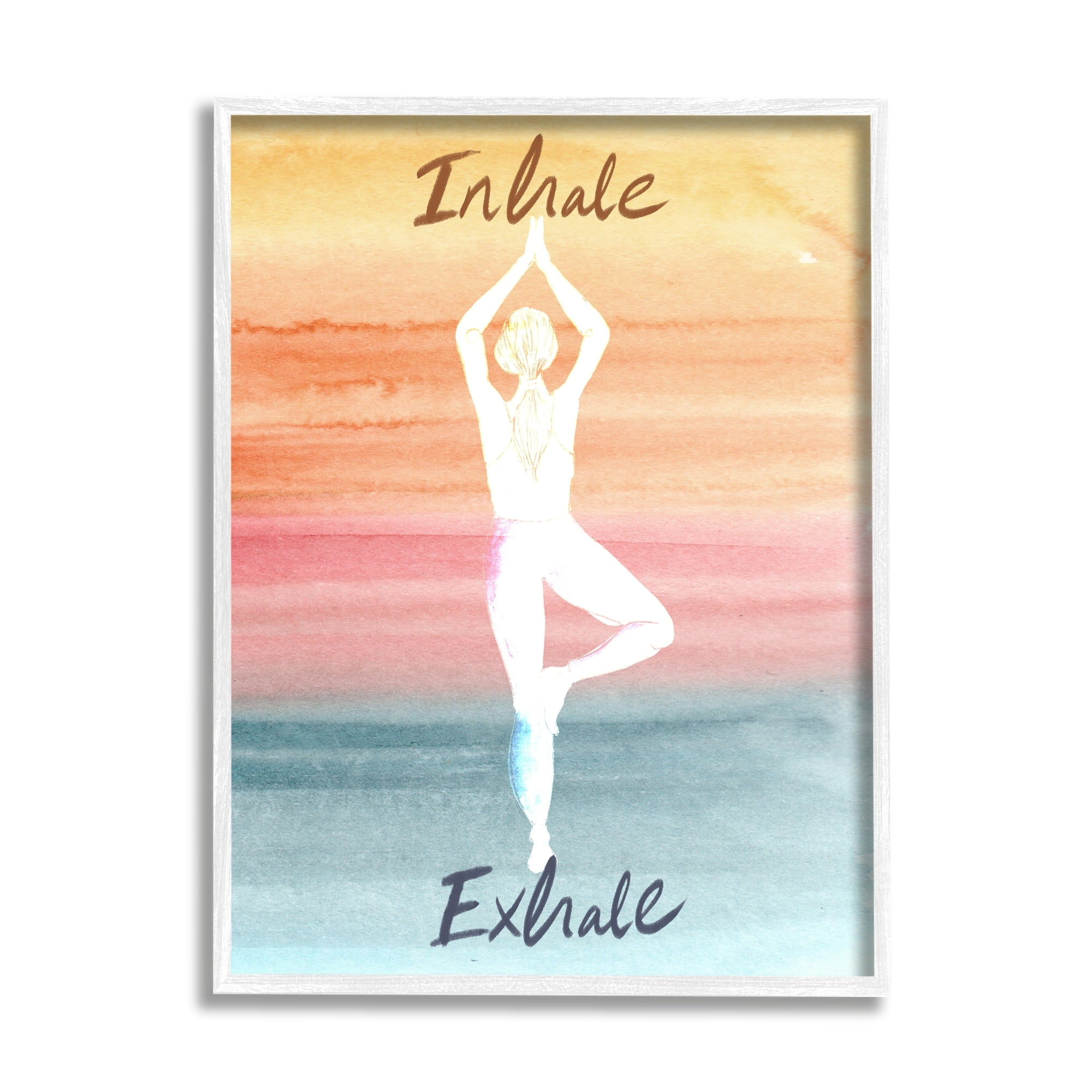 Stupell Industries Inhale Exhale Soothing Yoga Pose Watercolor Effect Framed Wall Art, 24 x 30, Design by Kate Eldridge