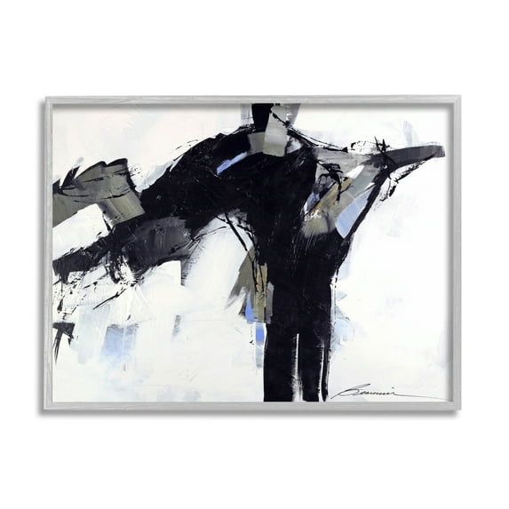 Stupell Industries Ink Drip Flat Brush Strokes Modern Industrial Design Painting Gray Framed Art Print Wall Art, Design by Beau Wild