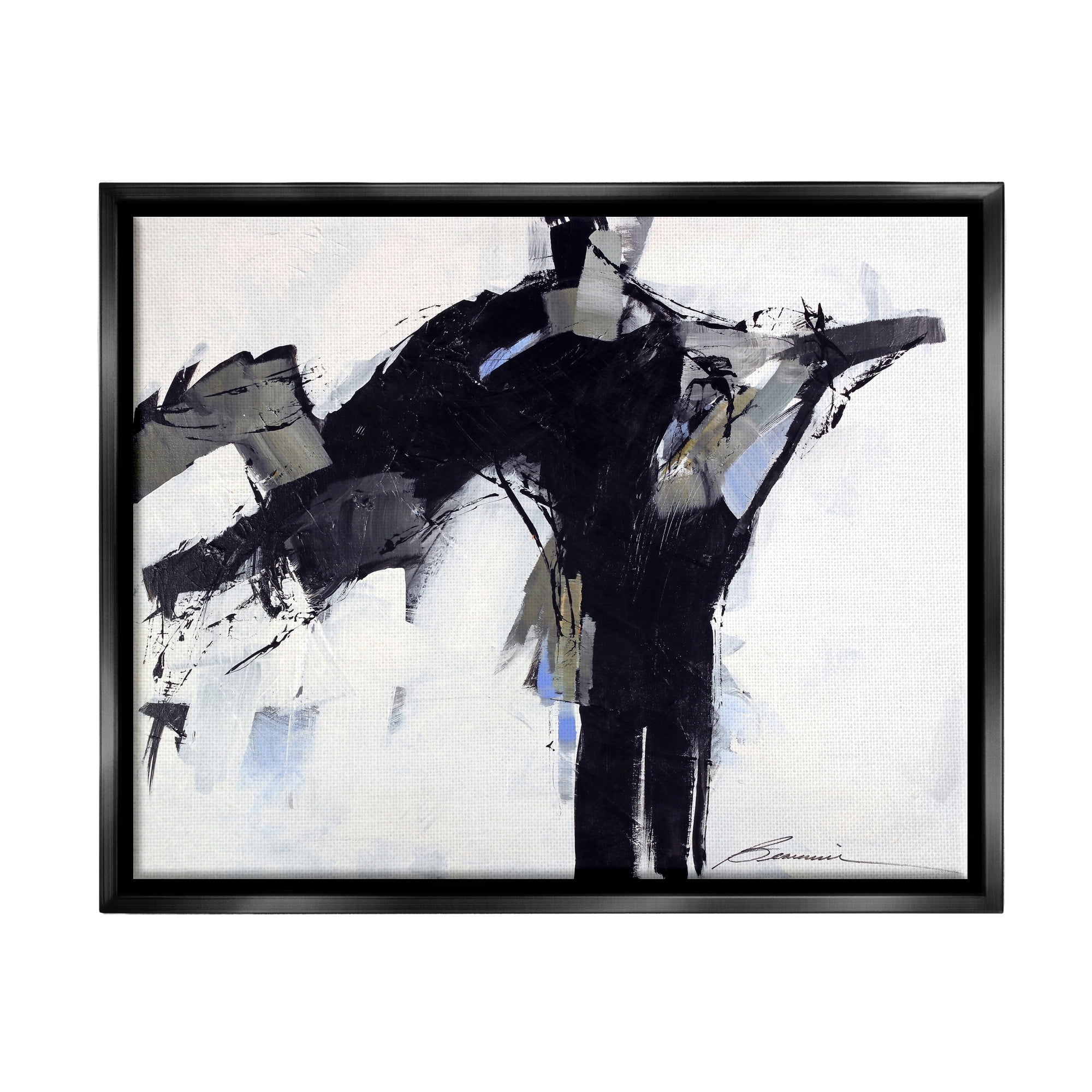 Stupell Industries Ink Drip Flat Brush Strokes Modern Industrial Design Painting Jet Black Floating Framed Canvas Print Wall Art, Design by Beau Wild