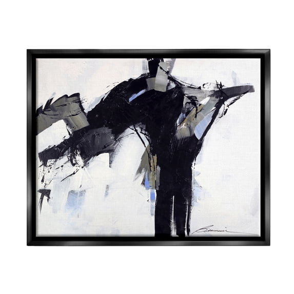 Stupell Industries Ink Drip Flat Brush Strokes Modern Industrial Design Painting Jet Black Floating Framed Canvas Print Wall Art, Design by Beau Wild