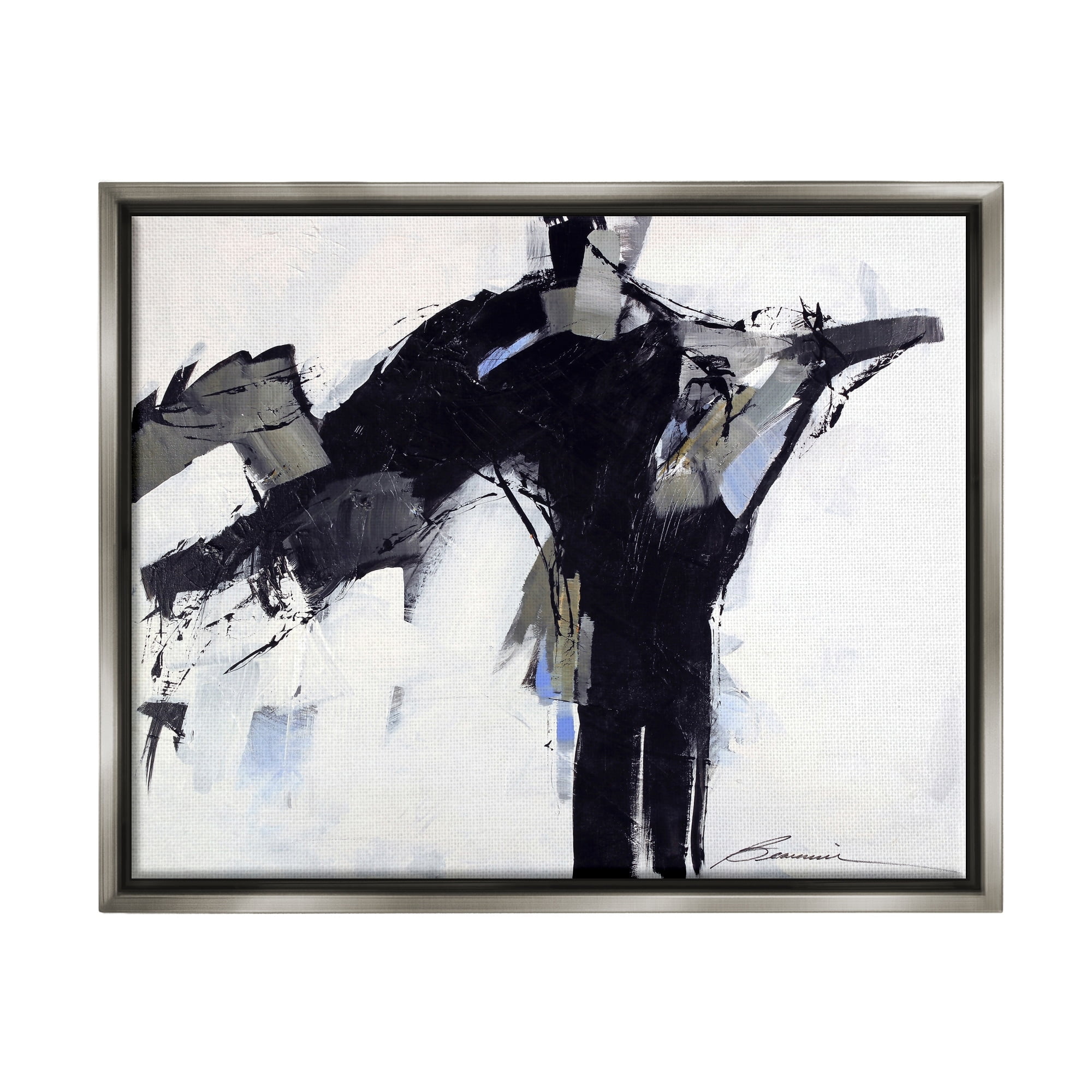 Stupell Industries Ink Drip Flat Brush Strokes Modern Industrial Design Painting Luster Gray Floating Framed Canvas Print Wall Art, Design by Beau Wild