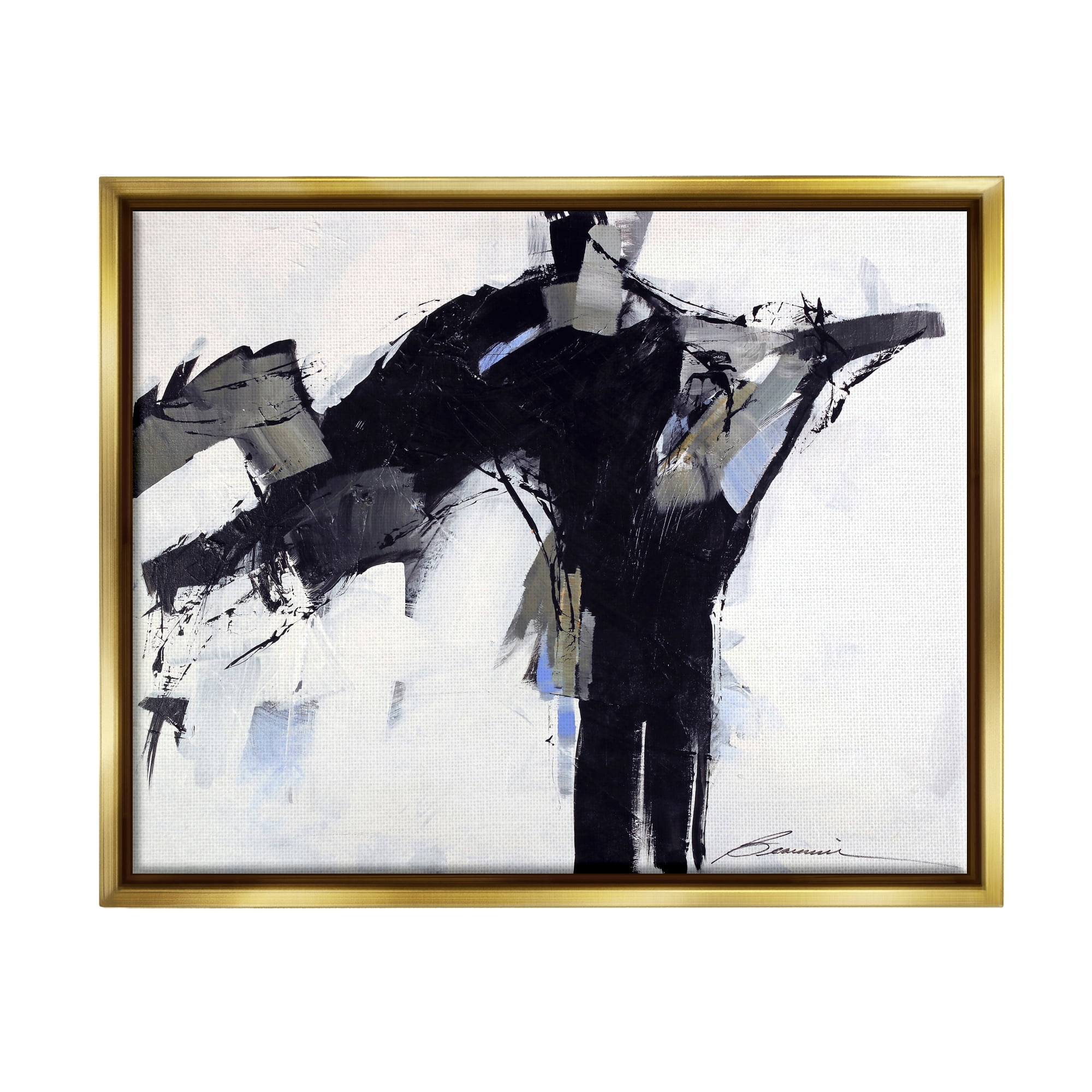 Stupell Industries Ink Drip Flat Brush Strokes Modern Industrial Design Painting Metallic Gold Floating Framed Canvas Print Wall Art, Design by Beau Wild