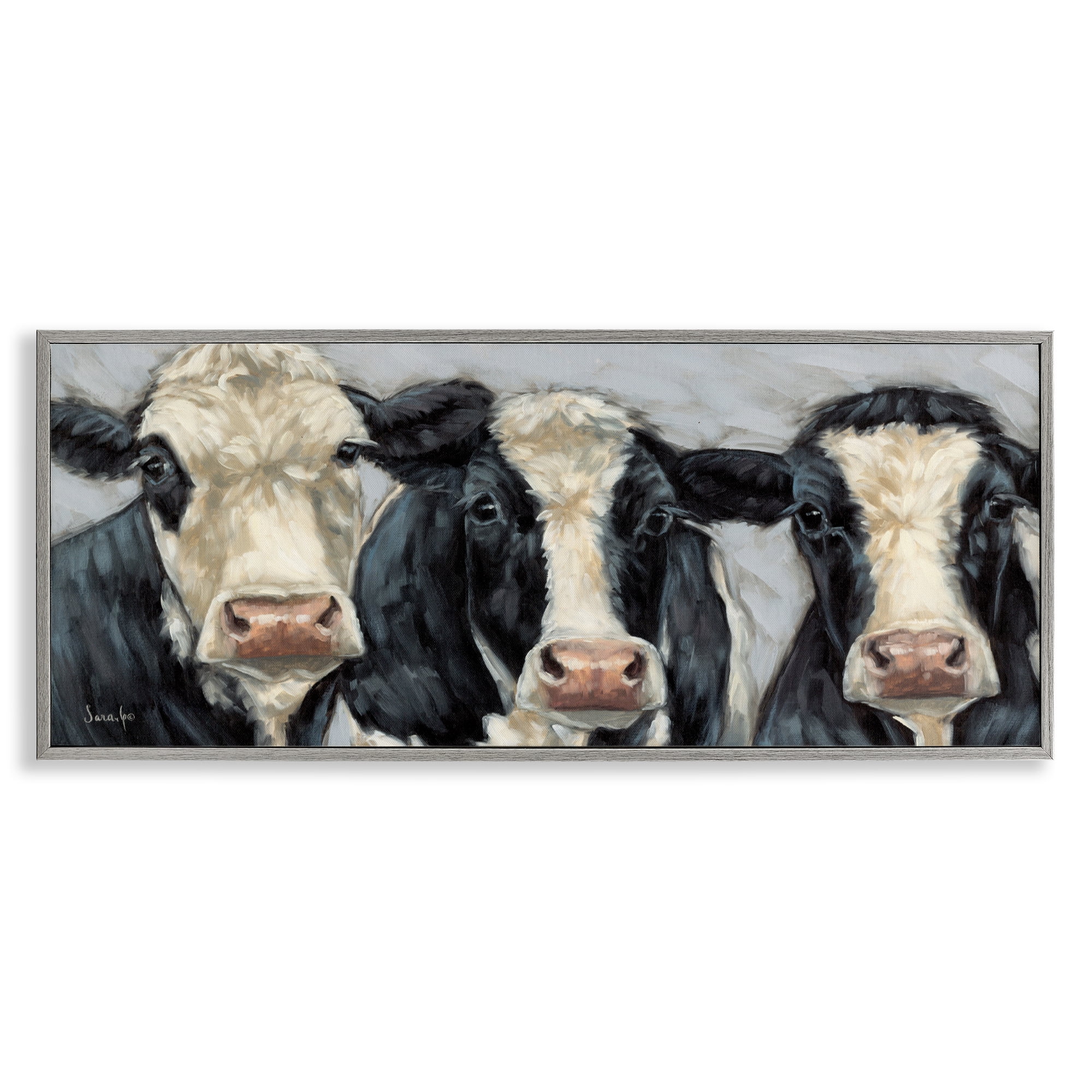 Stupell Industries Ink & Ivory Cow Trio Gray Framed Giclee Art, design by Sara G. Designs