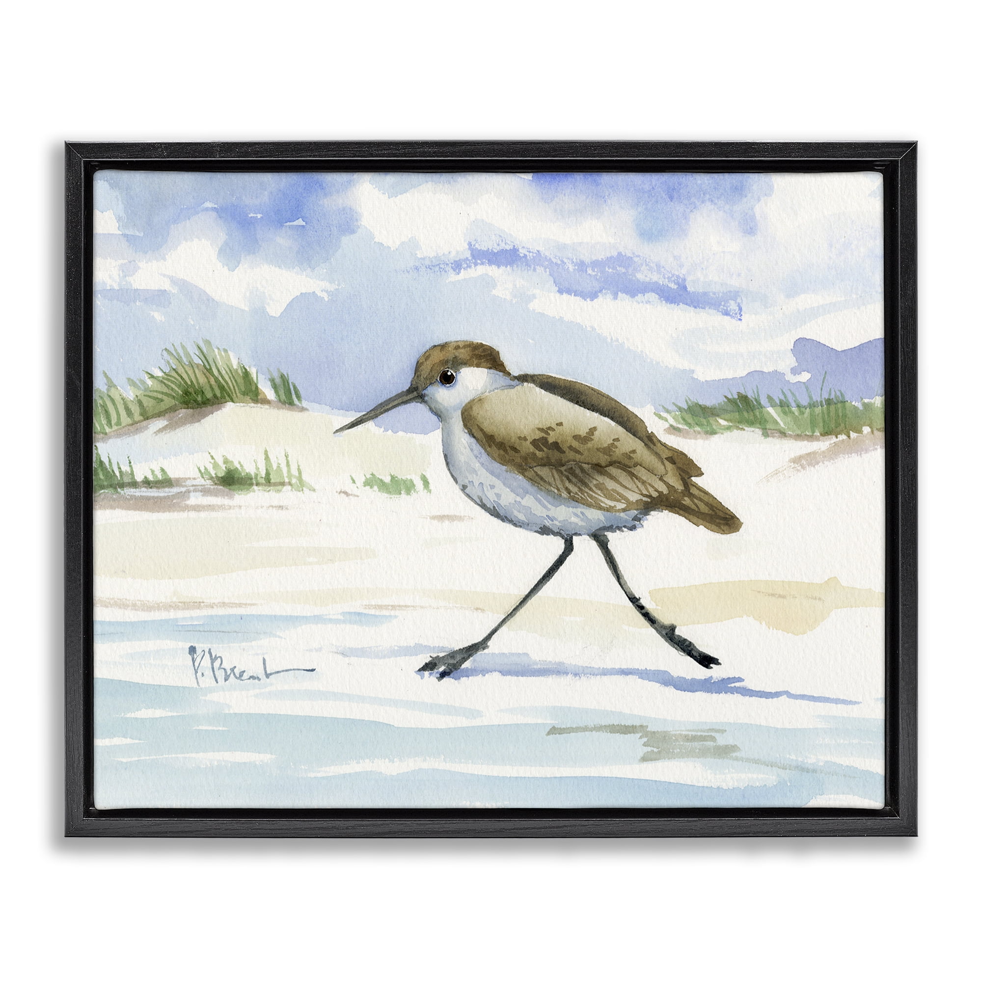 Stupell Industries Inlet Beach Sandpiper Running Black Framed Floater Canvas Wall Art, design by Paul Brent