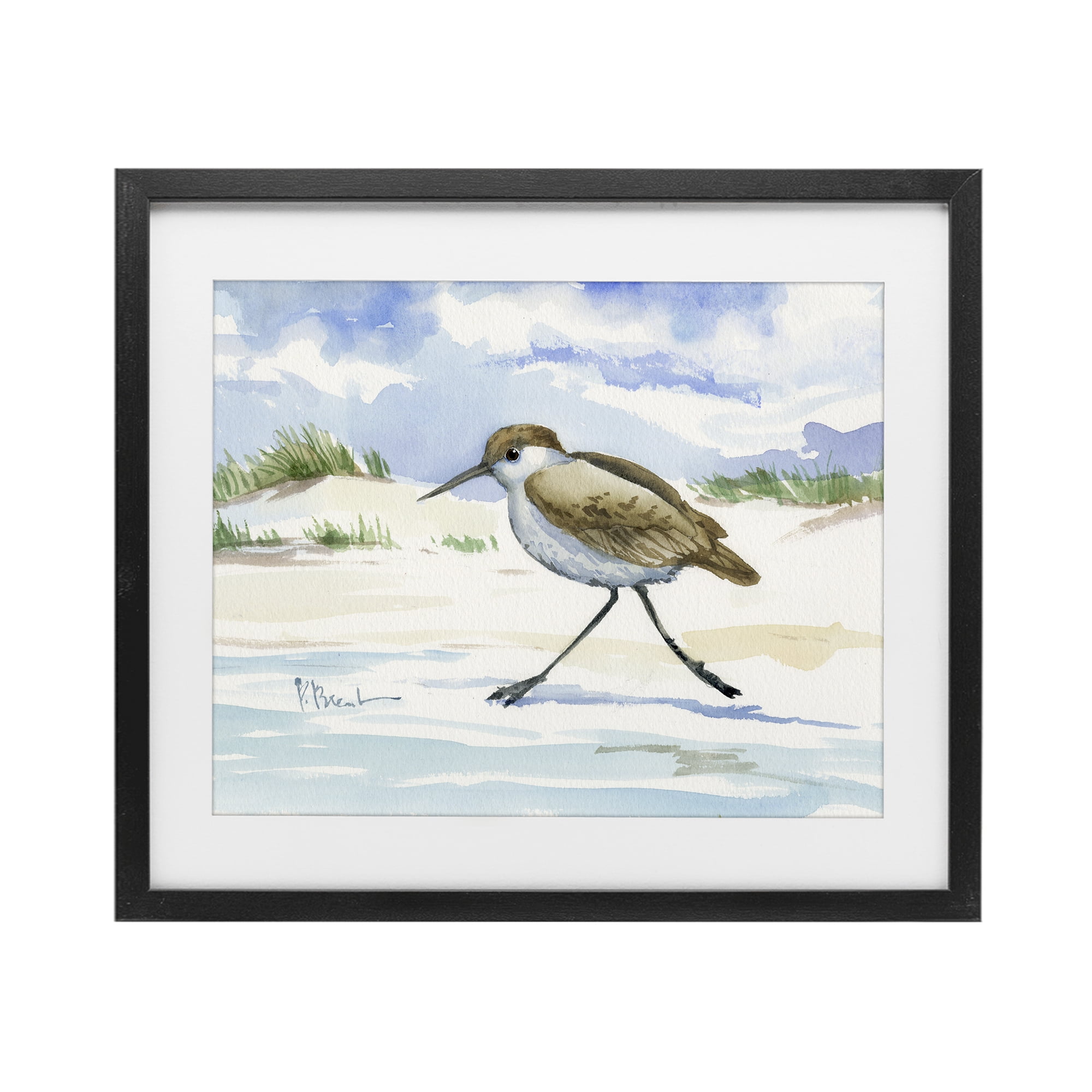 Stupell Industries Inlet Beach Sandpiper Running Black Framed Print Under Glass, design by Paul Brent