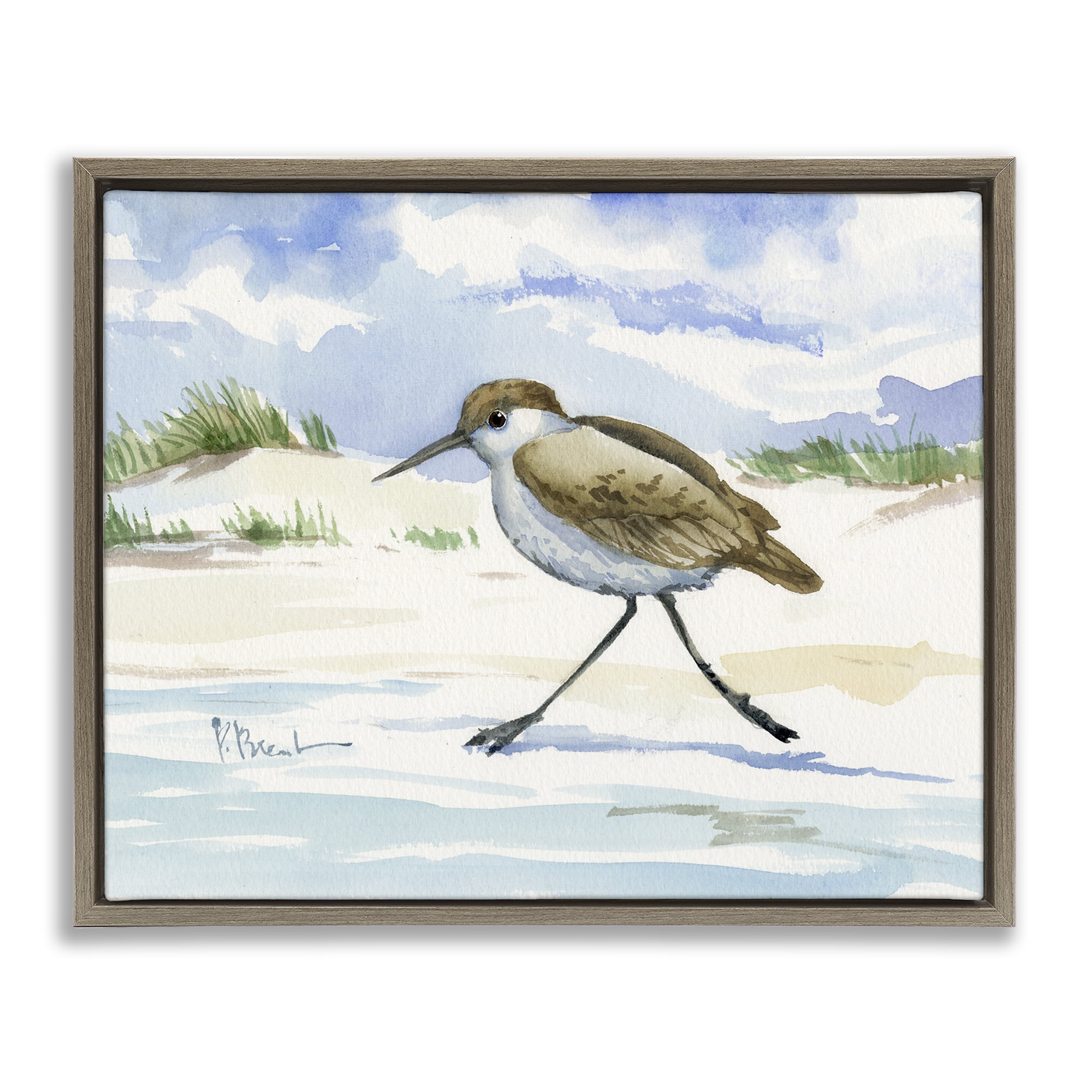 Stupell Industries Inlet Beach Sandpiper Running Brown Framed Floater Canvas Wall Art, design by Paul Brent