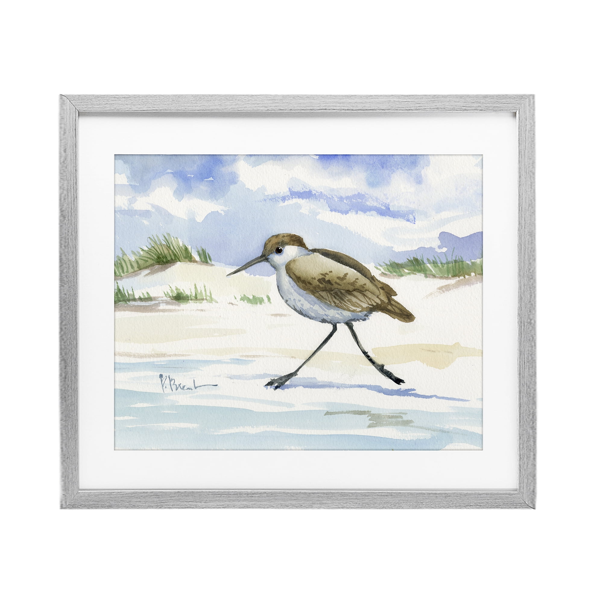 Stupell Industries Inlet Beach Sandpiper Running Gray Framed Print Under Glass, design by Paul Brent