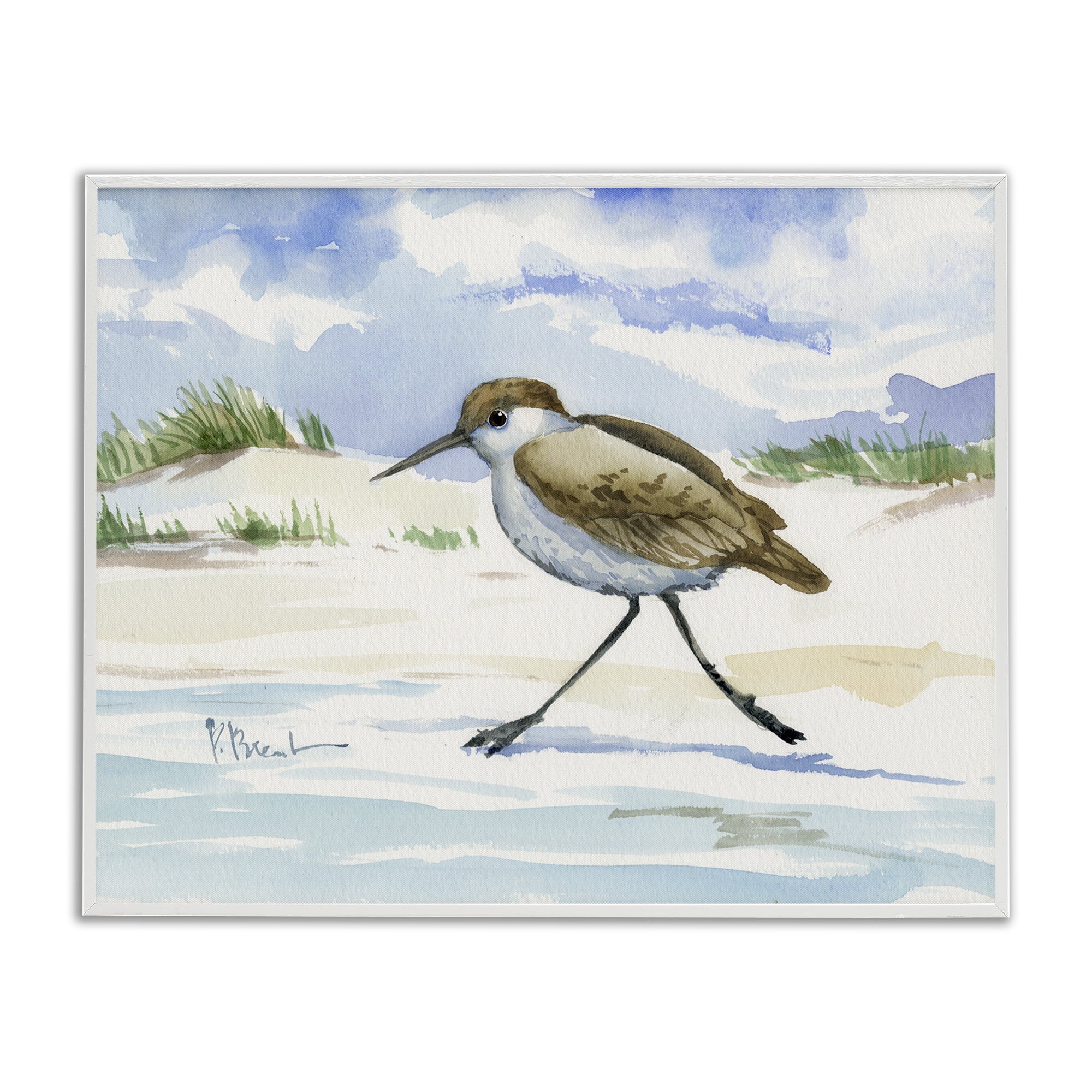 Stupell Industries Inlet Beach Sandpiper Running White Framed Giclee Art, design by Paul Brent